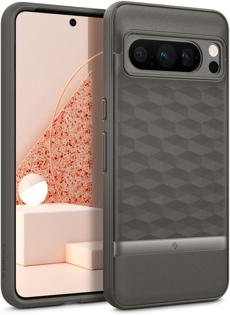 Caseology Parallax 3D Ergonomic Design Case Compatible with Google Pixel 8 Pro Case 5G [Military Grade Drop Tested](2023) - Bay Blue  Caseology Ash Gray  