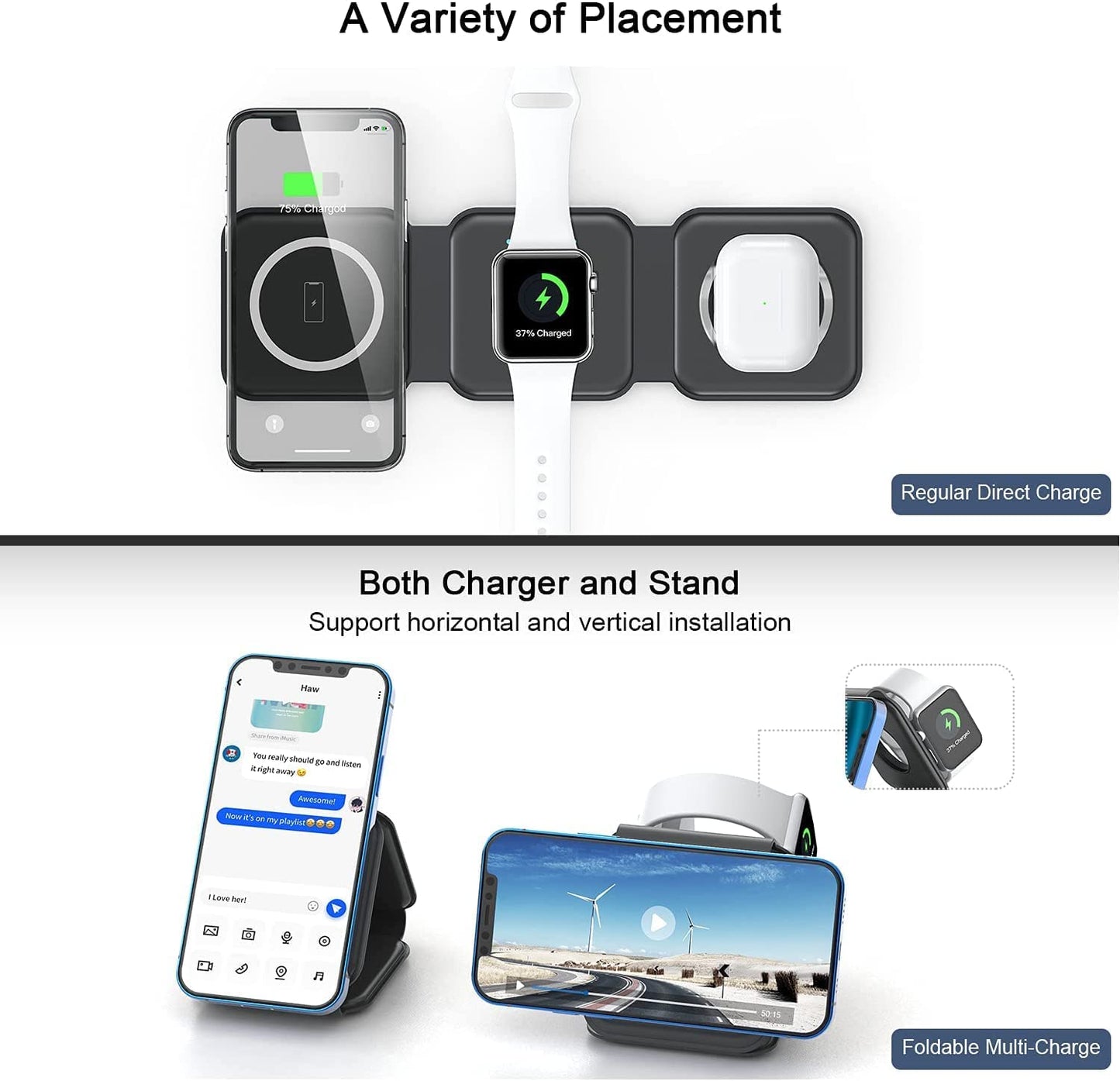 UCOMX Nano 3 in 1 Wireless Charger for Iphone,Magnetic Foldable 3 in 1 Charging Station,Travel Charger for Multple Devices for Iphone 14/13/12 Series,Airpods 3/2/Pro,Iwatch(Adapter Included)  Lilimlss LLC   