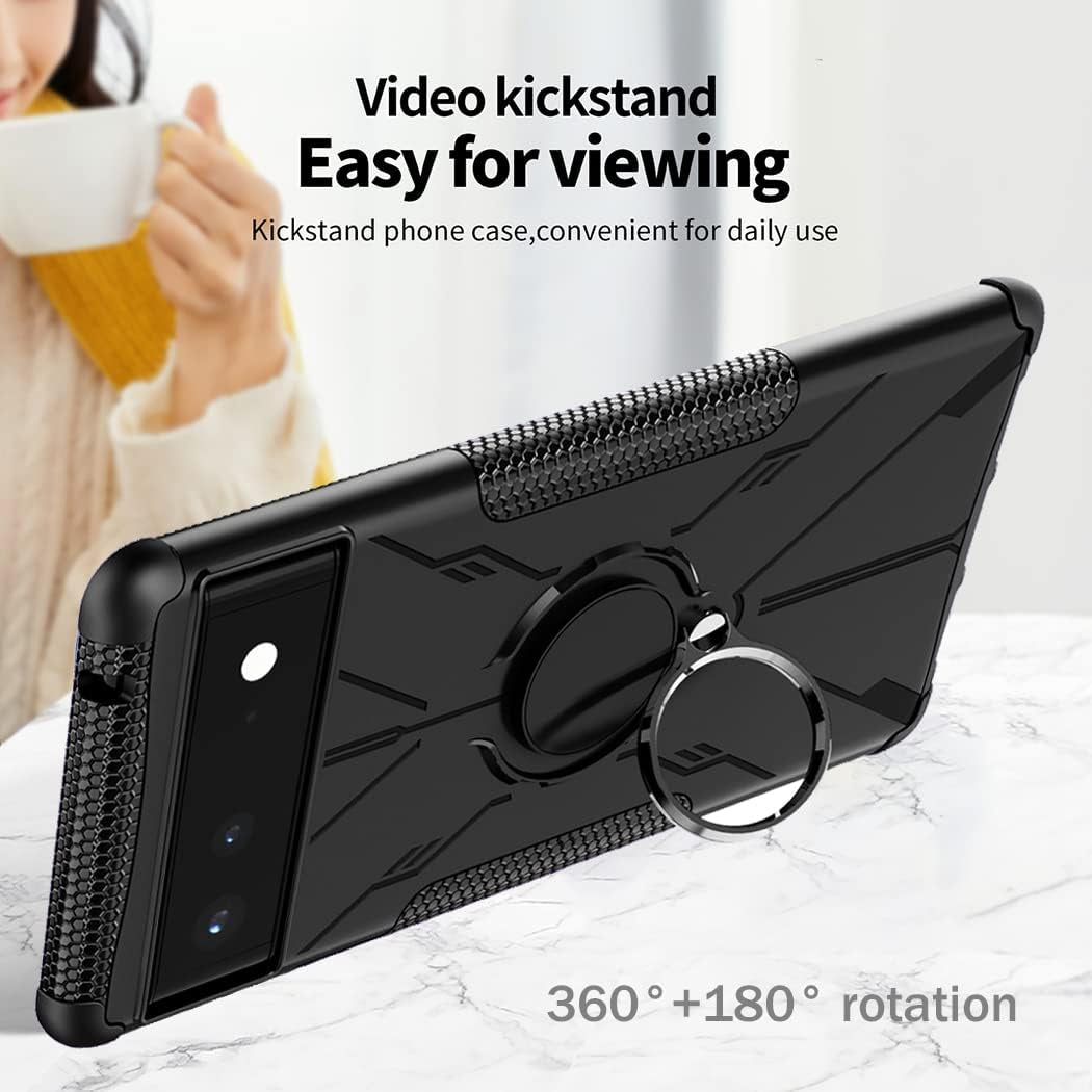 Gufuwo Phone Case for Pixel 6 Pro Case,Pixel 6 XL G8VOU Case, Metal Ring Holder Kickstand Stand Protection Cover for Google Pixel 6 Pro 5G (Black)  Gufuwo   