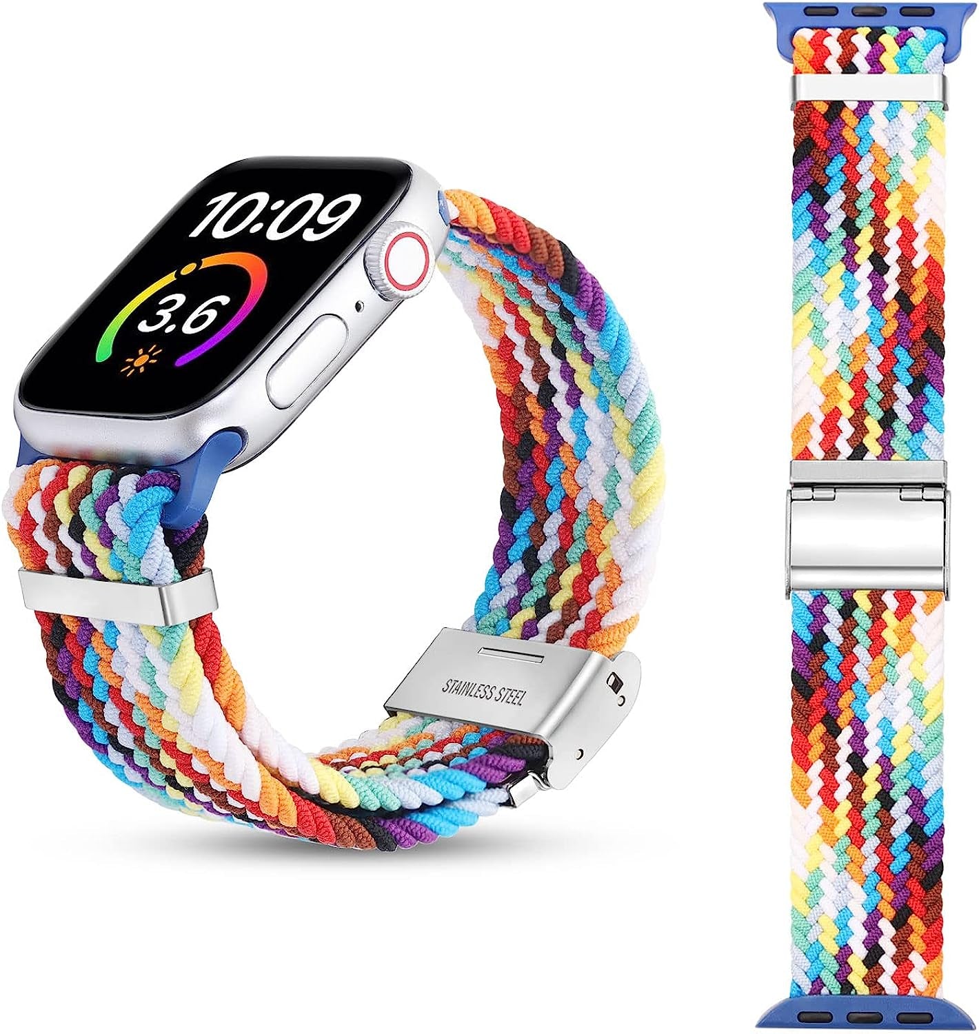 Silutupo Braided Watch Band Compatible with Apple Watch Bands for Women Men 45Mm 44Mm 42Mm 41Mm 40Mm 38Mm Elastic Stretchy Wristbands for Iwatch Series 8/7/6/5/4/3/2/1/SE  Silutupo Pride Rainbow 38mm/40mm/41mm 