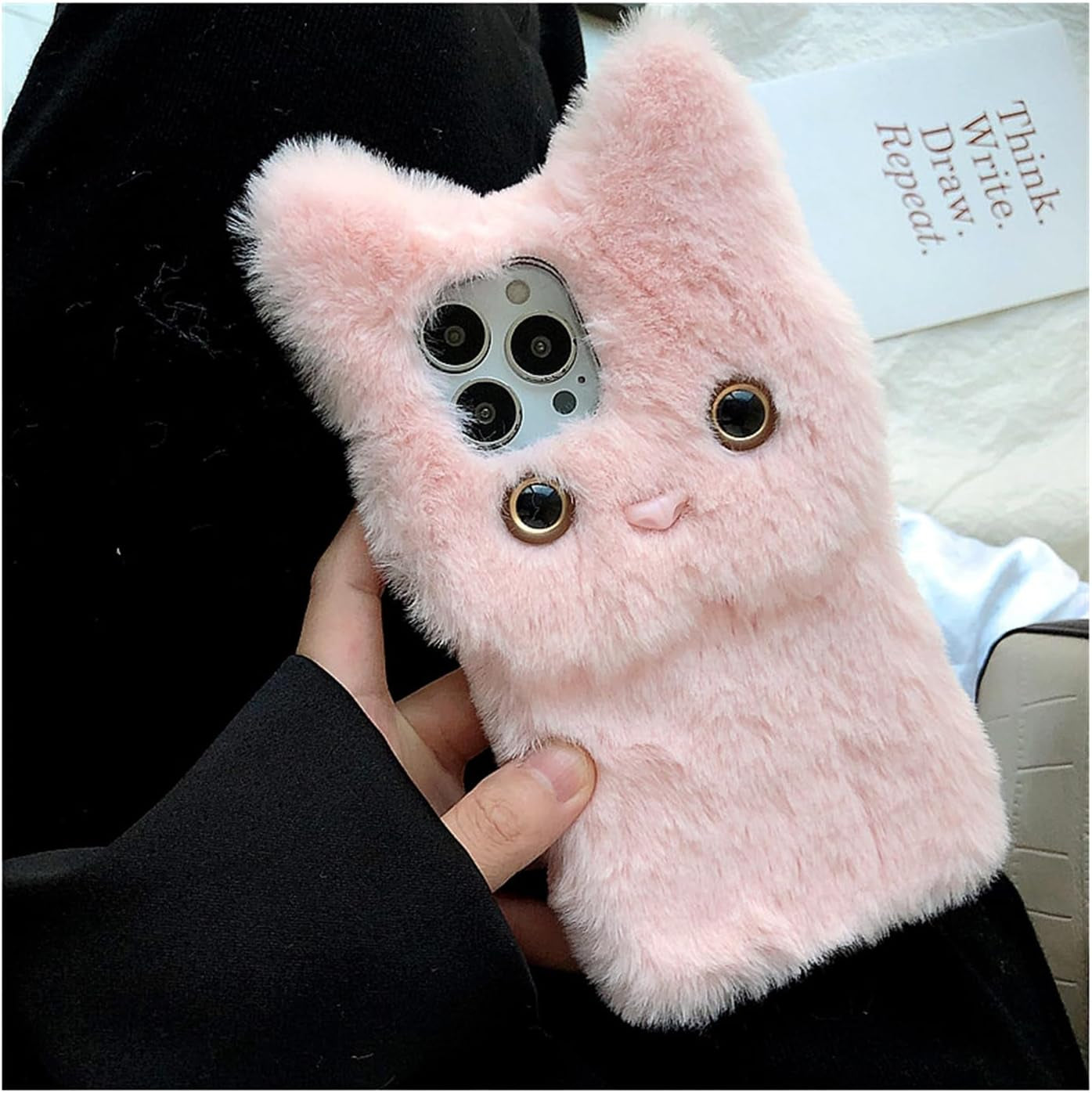 SINQERISHT Furry Plush Case for Samsung Galaxy S21 Phone Case Fluffy Girls Cute Winter Warm Hair Handmade Cat Cover Shockproof Protective Kawaii Cover for Girls Women(Pink)  SINQERISHT   
