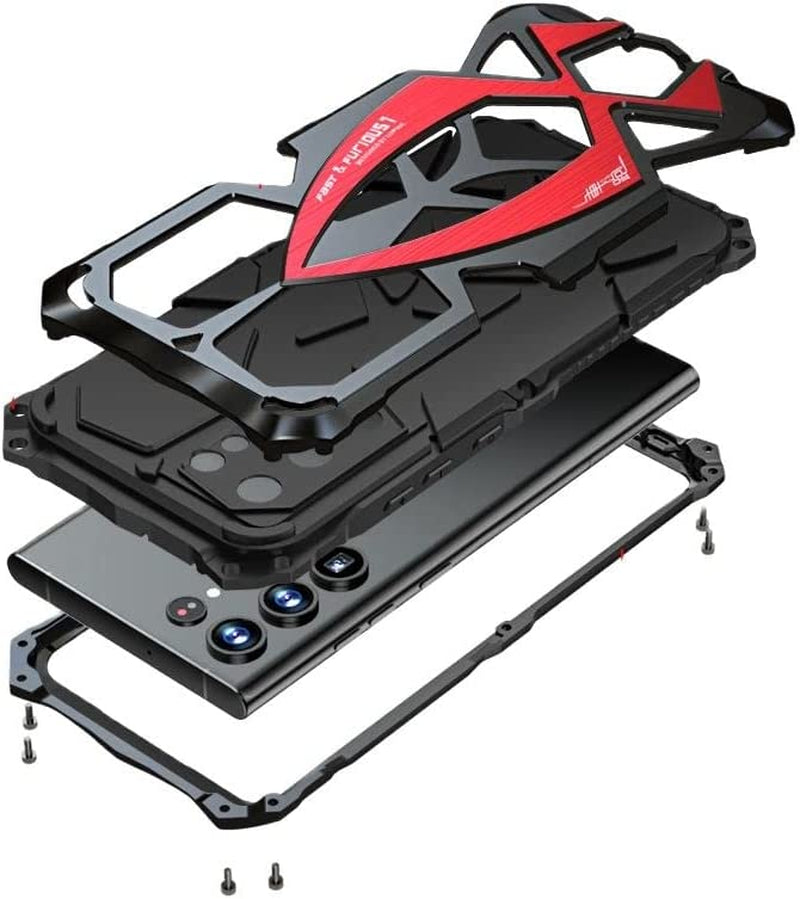 Lunivop for Samsung Galaxy S22 Ultra Case (5G 6.8 Inch 2022) Metal Rugged Heavy Duty the Inner Silicone Armor Cover with Camera Protection Shockproof Phone Case Funda Military Grade (Black Red)  Lunivop   