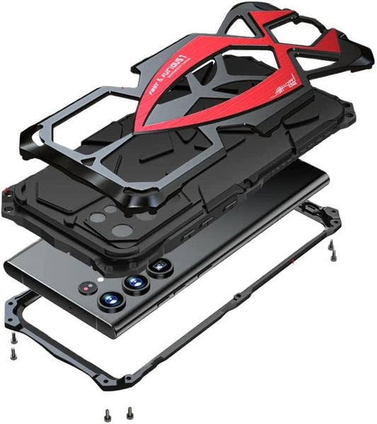 Lunivop for Samsung Galaxy S22 Ultra Case (5G 6.8 Inch 2022) Metal Rugged Heavy Duty the Inner Silicone Armor Cover with Camera Protection Shockproof Phone Case Funda Military Grade (Black Red)  Lunivop   