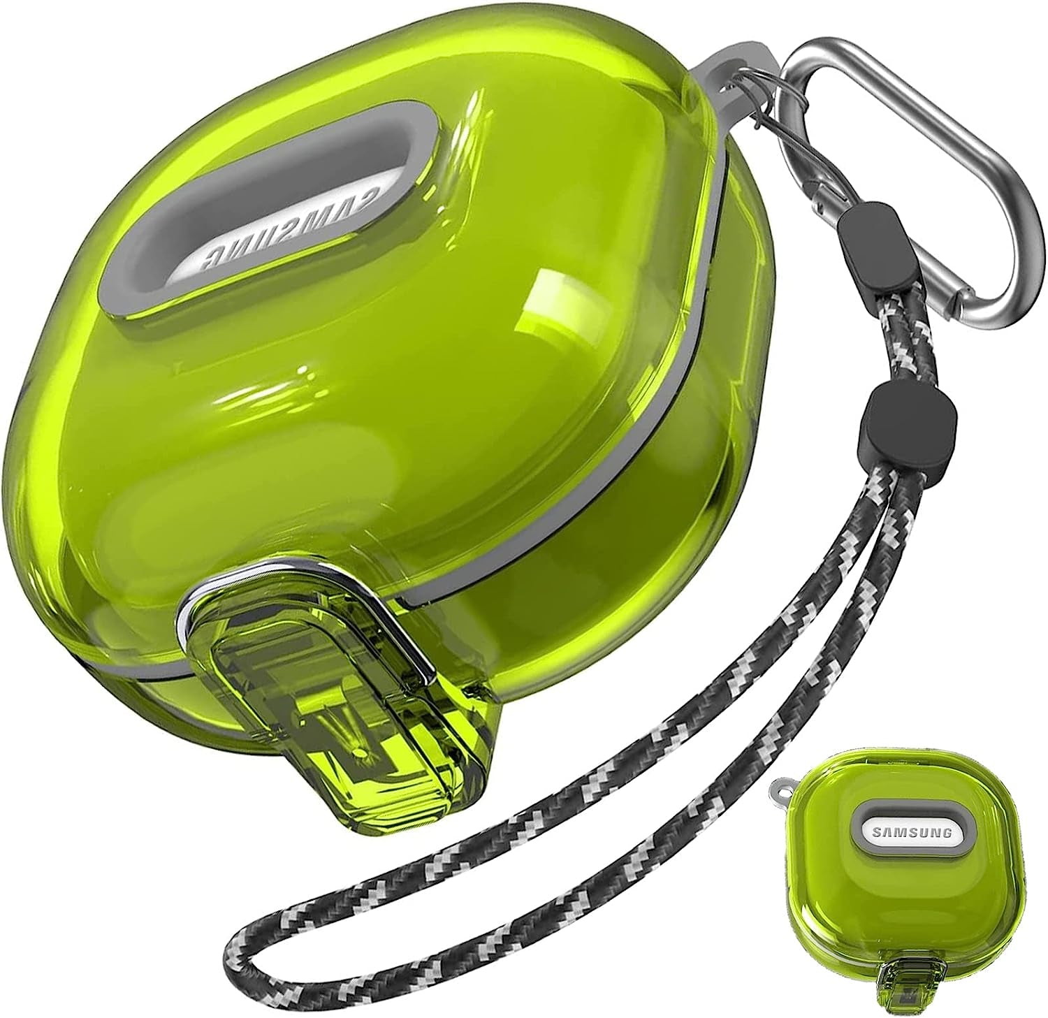 Miimall [Upgrade Secure Lock] Case Compatible for Samsung Galaxy Buds 2/Galaxy Buds Pro 2/ Galaxy Buds Live/Galaxy Buds Pro Case with Lanyard &Carabiner Accessories, Clear Replacement Case (Purple)  Miimall Yellow  