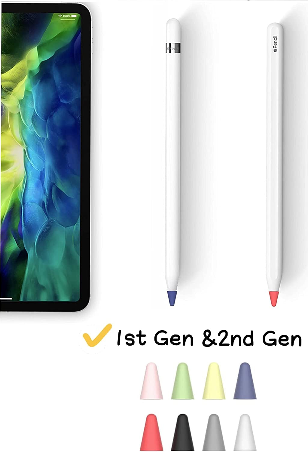 8 Pack Silicone Nibs Covers for Apple Pencil 1St and 2Nd Generation,Ultra Thin Protective Tips Cap Noiseless Writing for Apple Pencil  Xuanguo   