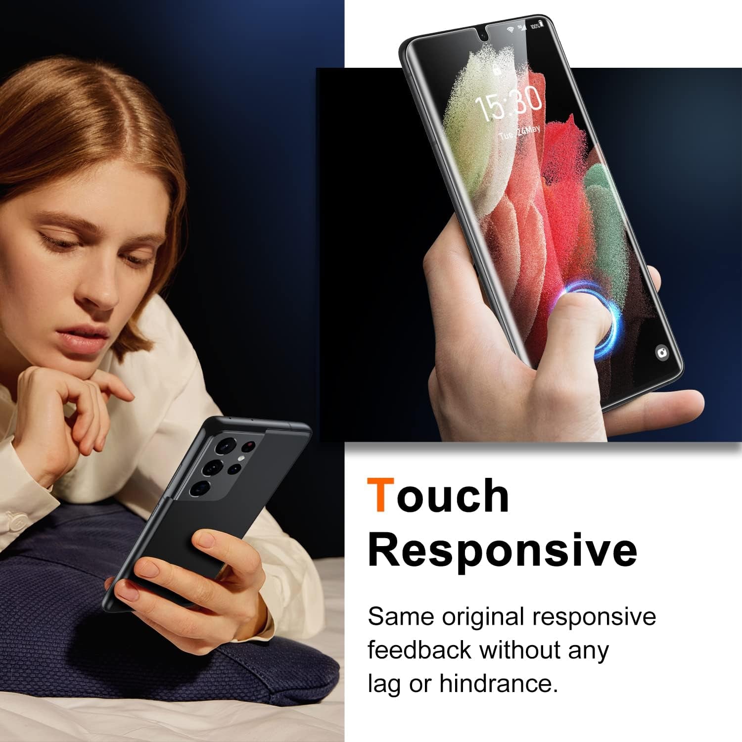 Uniqueme for Samsung Galaxy S21 Ultra Screen Protector, 2 Pack 5G 6.8- Inch Flexible TPU Screen Cover and 2 Pack Camera Lens Protector [Support Fingerprint Unlock][Bubble Free] [Installation Tool]  UniqueMe   