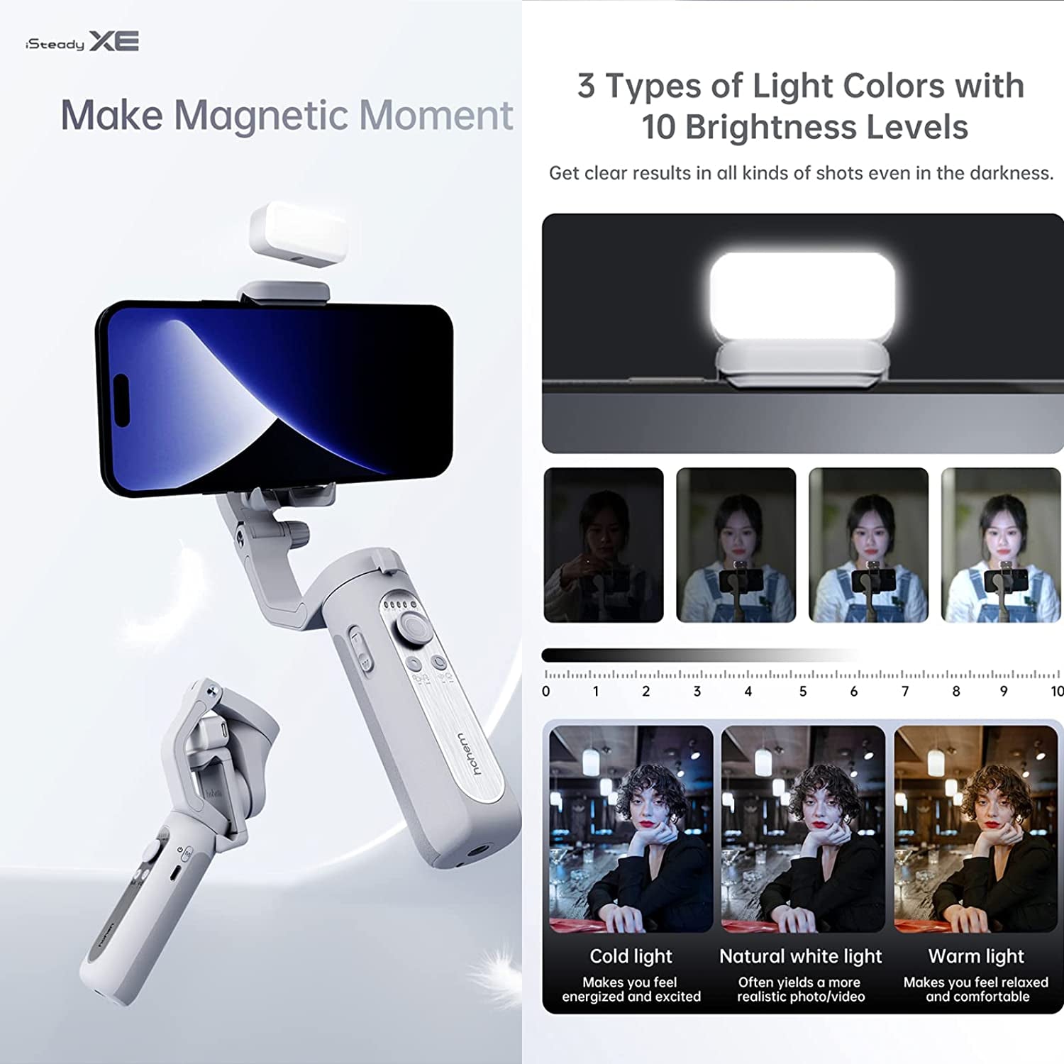 Hohem Isteady XE Gimbal Stabilizer for Smartphone,3-Axis Phone Stabilizers with Tripod for Video Recording 280G Load Capacity Replacement for Iphone 14 Pro/13/12/11 with Fill Light  hohem   