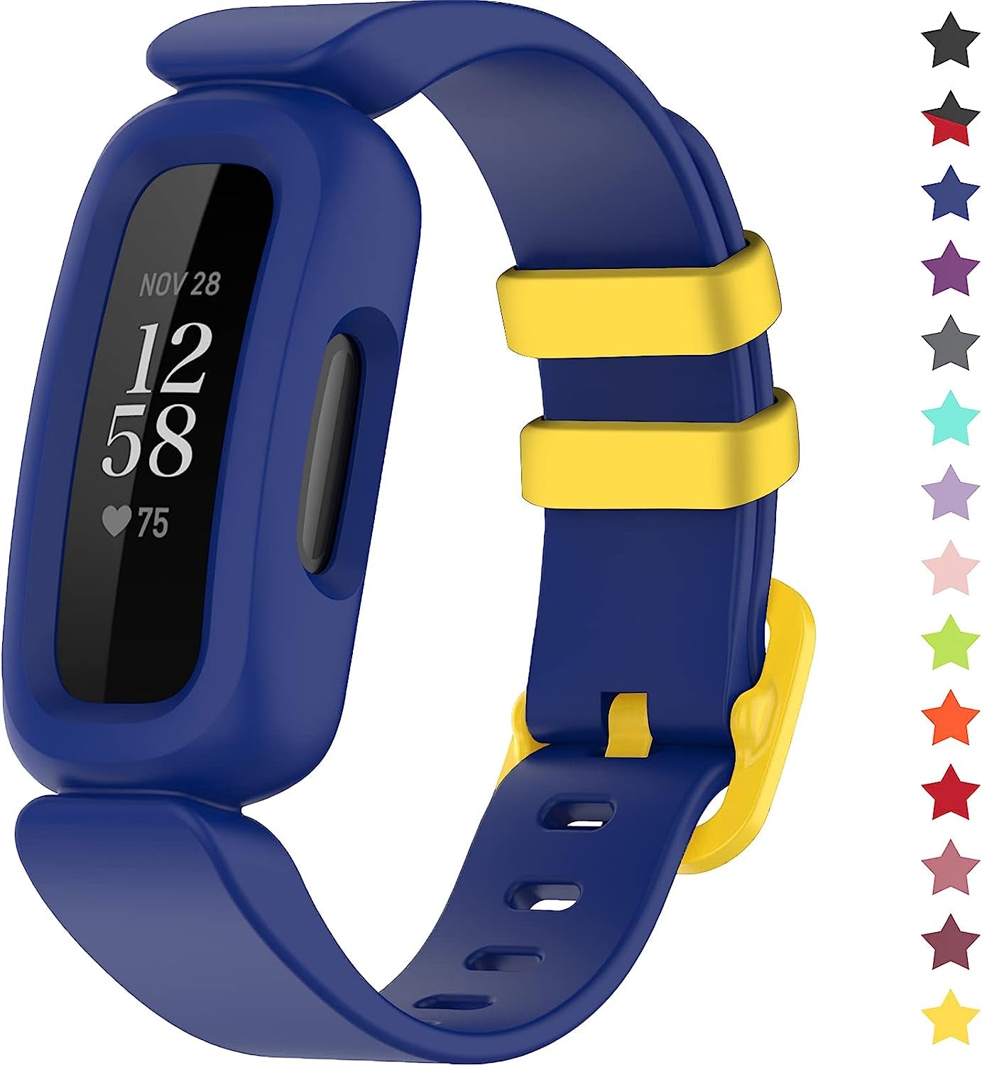 Topperfekt Bands Compatible with Fitbit Ace 3 for Kids, Soft Silicone Waterproof Bracelet Accessories Sports Watch Strap Replacement for Fitbit Ace 3 Boys Girls  TopPerfekt Blue/Yellow Fastener Ring  