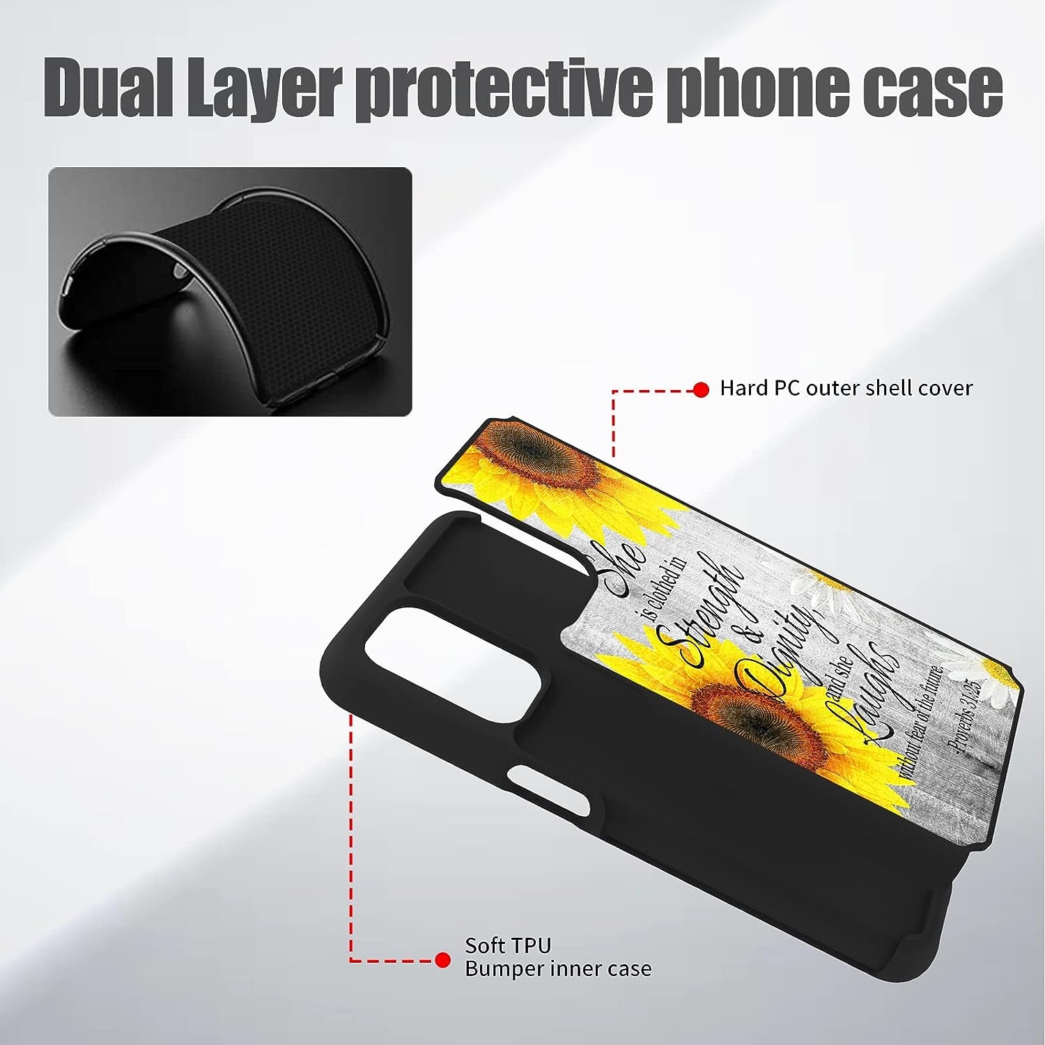 BWEGRHE Phone Case for Oneplus Nord N200 5G 6.49"(2021 Released), Dual Layer Heavy Duty Shockproof Hard PC + Soft Silicone Rubber Sturdy Nord N200 5G Phone Shell Proverbs 31:25 Cute Cover  JStar   