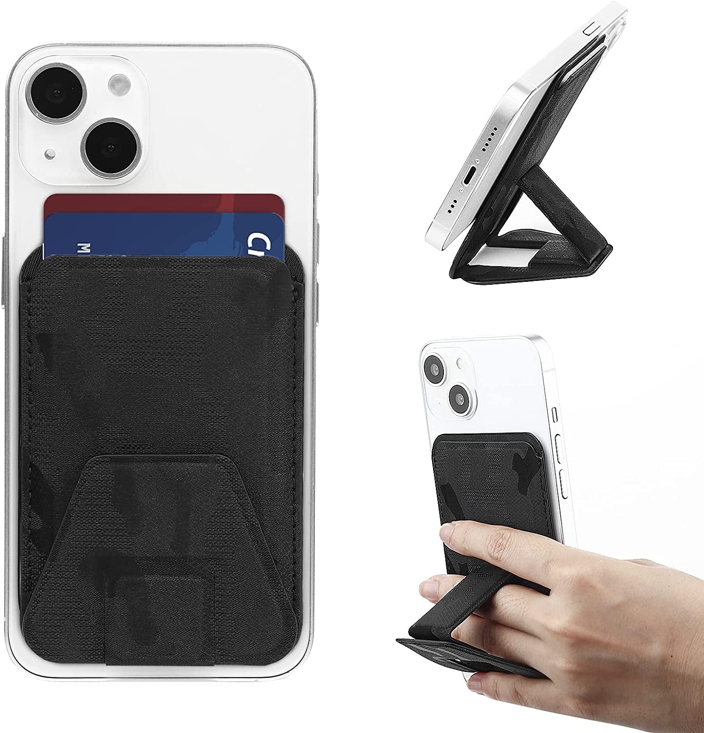 WALLFID Magsafe Wallet Leather Compatible with Iphone 12/13/14 Mini/Plus/Pro/Max,Rfid Card Holder with Magsafe Magnet (Purple)  WALLFID Stand-Black  