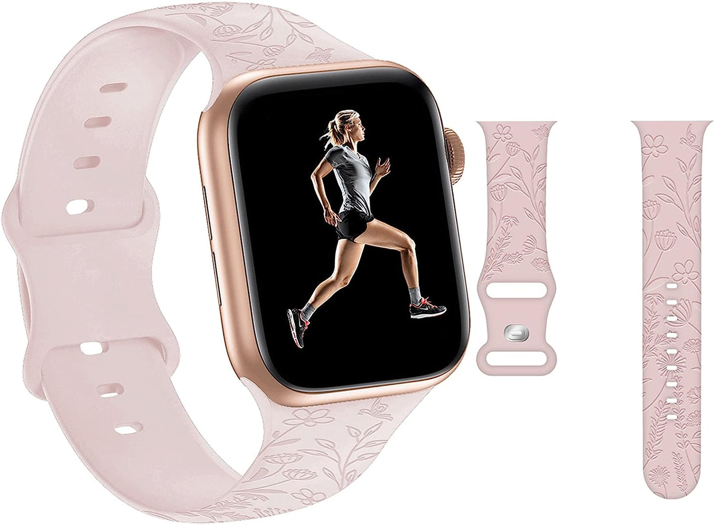 Engraved Pineapple Watch Bands Compatible with Apple Watch 42Mm 44Mm 45Mm, Men Girls Women Laser Printed Soft Silicone Sports Wristband Strap Replacement for Iwatch SE & Series 7/6/5/4/3/2/1 (Green)  Hi-Yoohere Pink Floral 38mm/40mm/41mm 