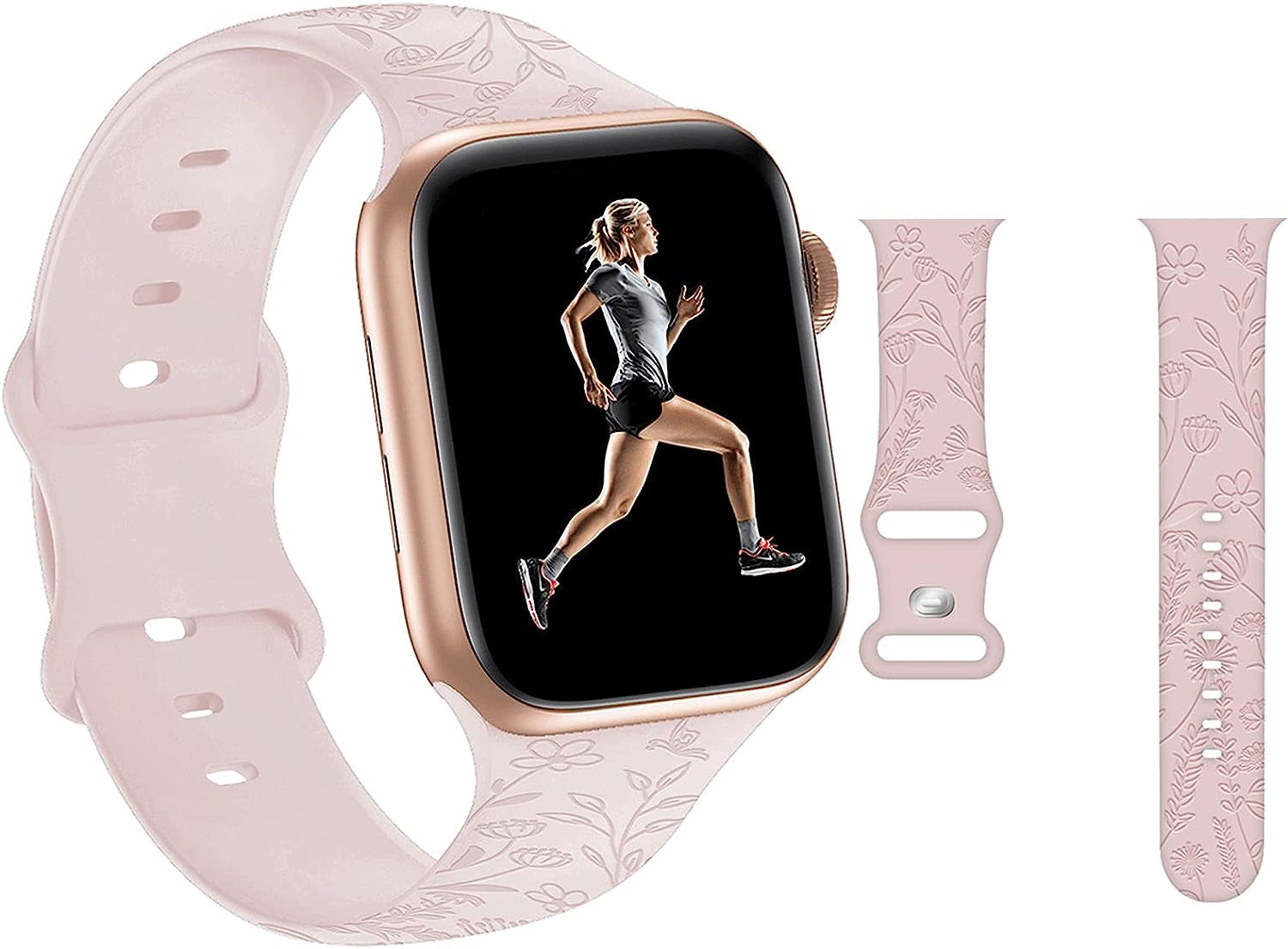 Engraved Pineapple Watch Bands Compatible with Apple Watch 42Mm 44Mm 45Mm, Men Girls Women Laser Printed Soft Silicone Sports Wristband Strap Replacement for Iwatch SE & Series 7/6/5/4/3/2/1 (Green)  Hi-Yoohere Pink Floral 38mm/40mm/41mm 