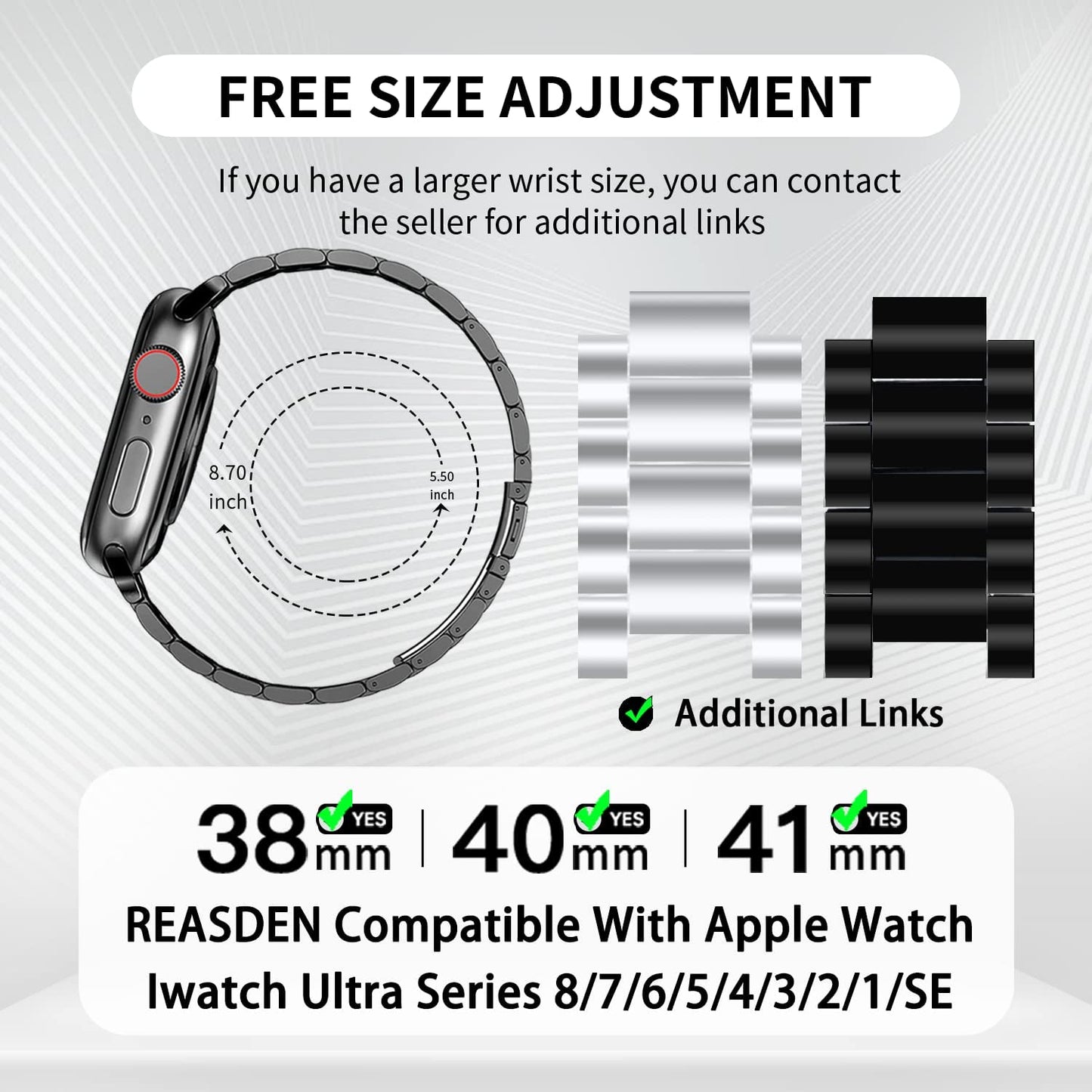 REASDEN Compatible with Apple Watch Band Iwatch Ultra Series 8/7/6/5/4/3/2/1/SE, 38/40/41/42/44/45/49Mm, Solid Stainless Steel Band Metal Business Band Man Women  REASDEN   