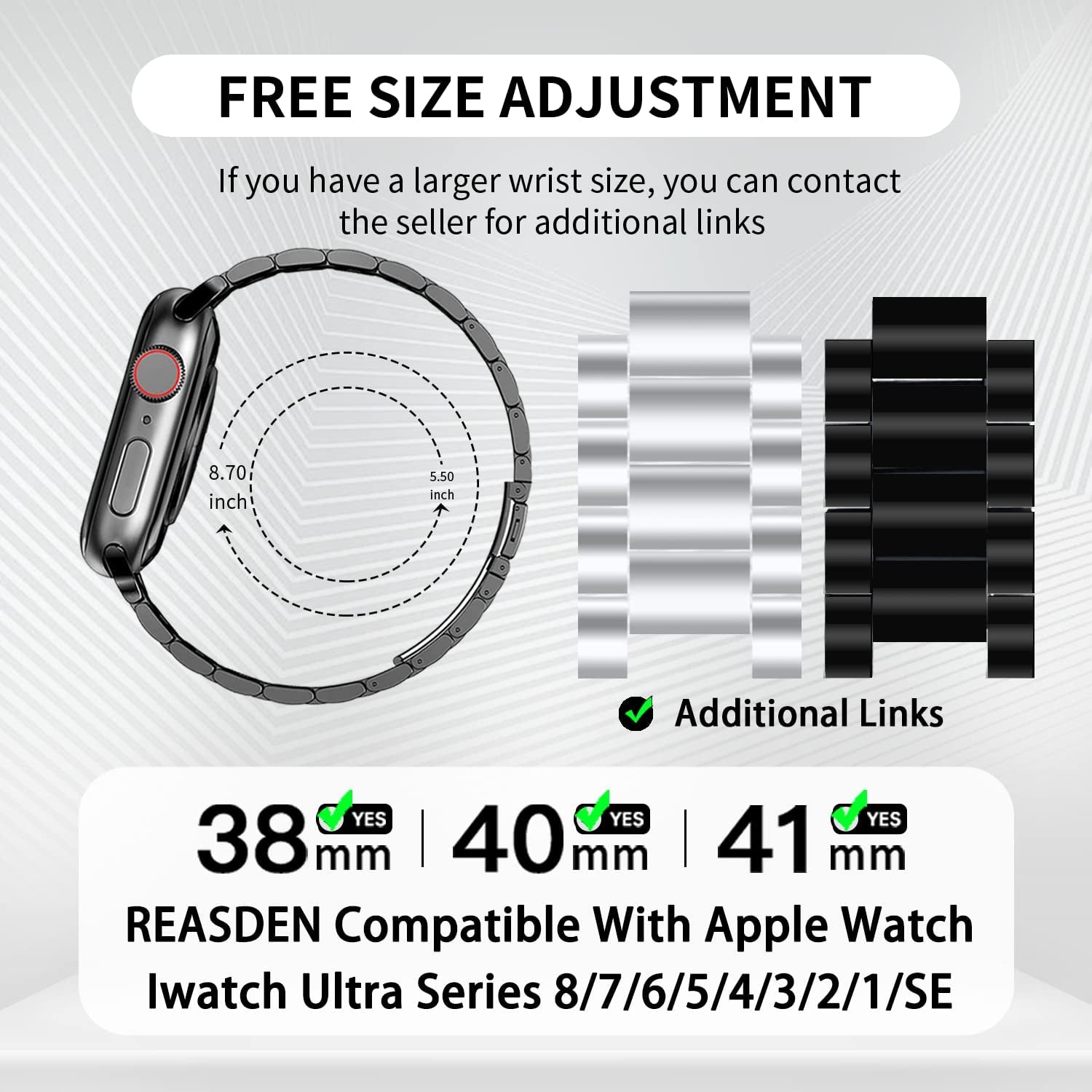 REASDEN Compatible with Apple Watch Band Iwatch Ultra Series 8/7/6/5/4/3/2/1/SE, 38/40/41/42/44/45/49Mm, Solid Stainless Steel Band Metal Business Band Man Women  REASDEN   