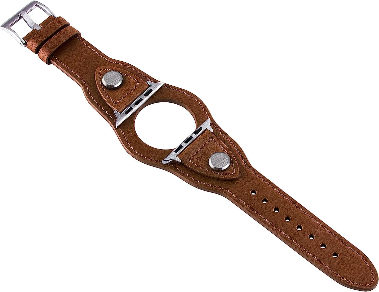 Vikoros Leather Cuff Bracelet Compatible with Apple Watch Band Iwatch Series 8 7 6 5 4 3 2 1 SE Ultra 38Mm 40Mm 41Mm 44Mm 42Mm 45Mm 49Mm for Men Women, Vintage Western Luxury Designer Leather Strap with Stainless Buckle  Vikoros   