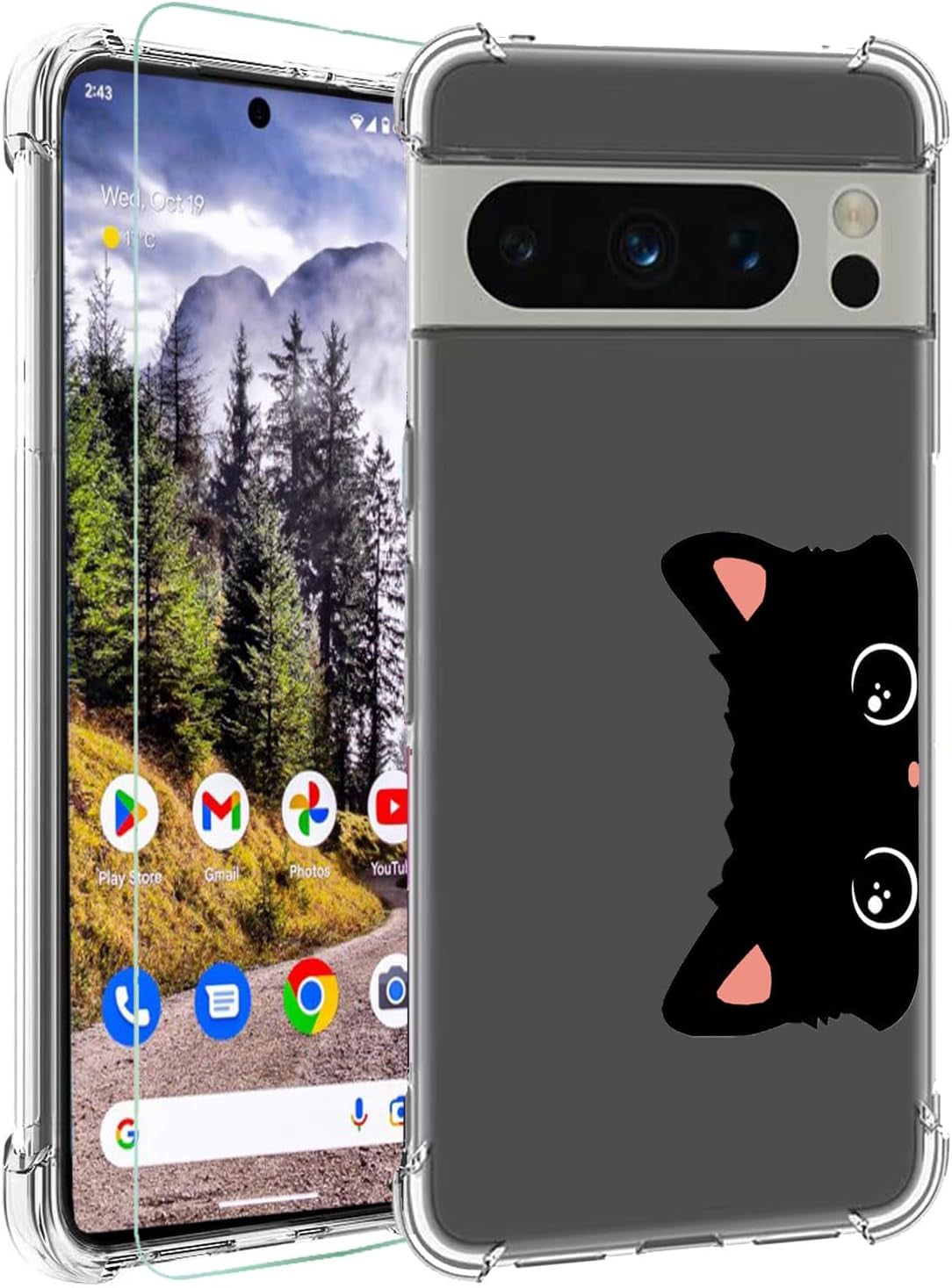 Ftonglogy for Google Pixel 8 Pro 5G Case with Screen Protector: Clear Cute Flower Floral Design for Girls Women Slim Soft TPU Bumper Shockproof Silicone Cell Phone Cover (Funny Cat)  Ftonglogy   