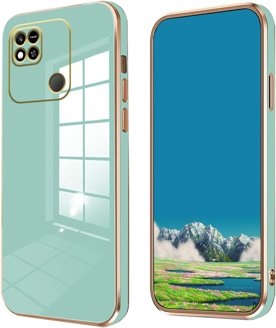 Tiwinxing Compatible with Redmi 10A Case for Women, Ultra Soft Shockproof Cute Plating Electroplate Protective Case TPU Bumper Phone Case for Xiaomi Redmi 10A (Green)  Tiwinxing   