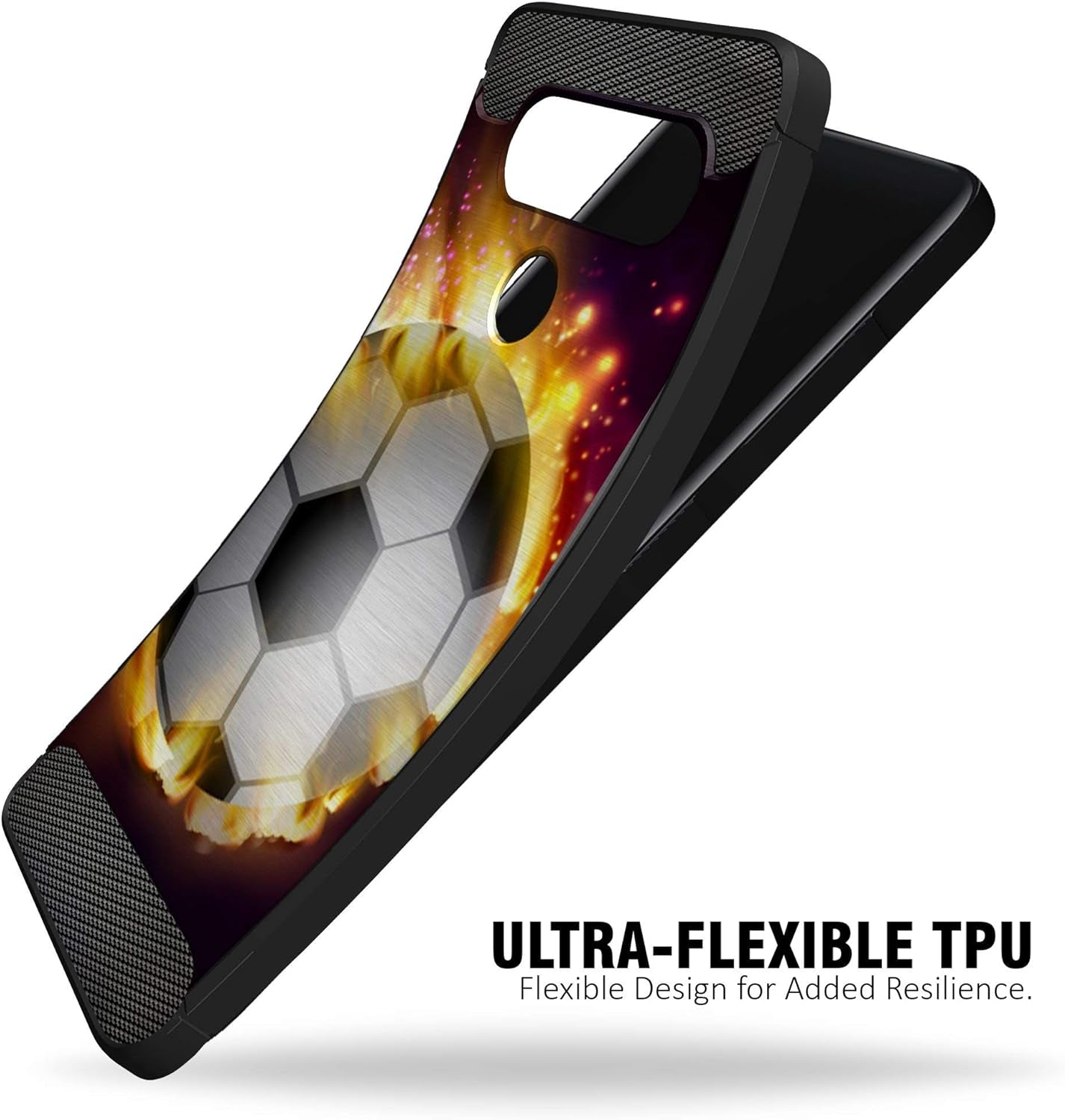 Casesondeck Sports Case Compatible with LG V40 Thinq- Flex Max Matte TPU Perfect Fitted Case Slim and Elegant (Soccer Fire)  CasesonDeck   