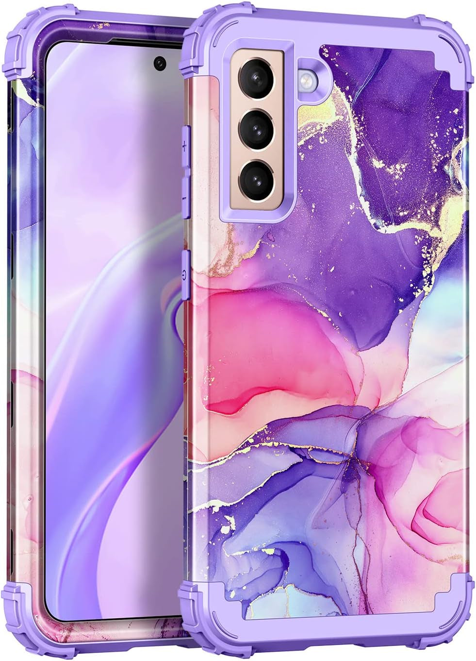 Casetego for Galaxy S21 5G Case,Floral Three Layer Heavy Duty Sturdy Shockproof Soft Tpu+Hard PC Protective Cover Case for Samsung Galaxy S21 5G 6.2 Inch,Orange/Black  Casetego Purple/Pink  