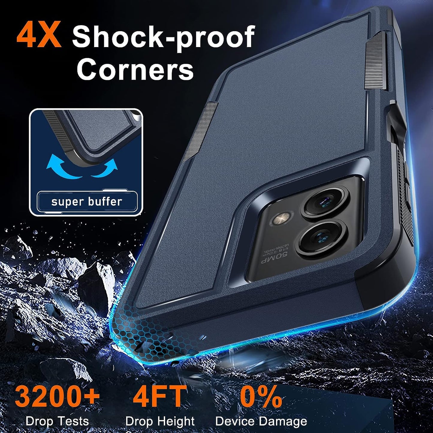 For Motorola Moto G Stylus 5G 2023 Case [Not Fit 4G or 2022 Version], Heavy Duty Rugged Shockproof Protective Phone Cover with Lanyard Strap and Tempered Glass Screen Protector,2023 Navy Blue  RMOCR   