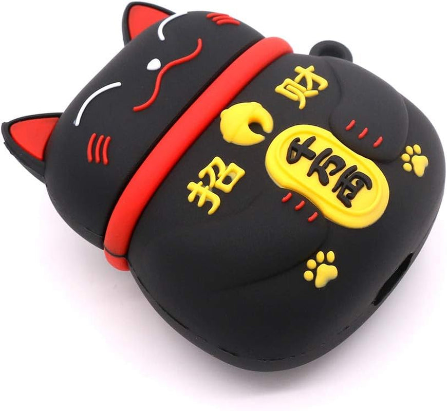 Yonocosta Cute Airpods Case, Airpods 2 Case, Fashion Funny 3D Cartoon Animals Black Lucky Cat Kitty Shaped Full Protection Shockproof Soft Silicone Charging Case Cover with Keychain for Airpods 1&2  Yonocosta Inc   