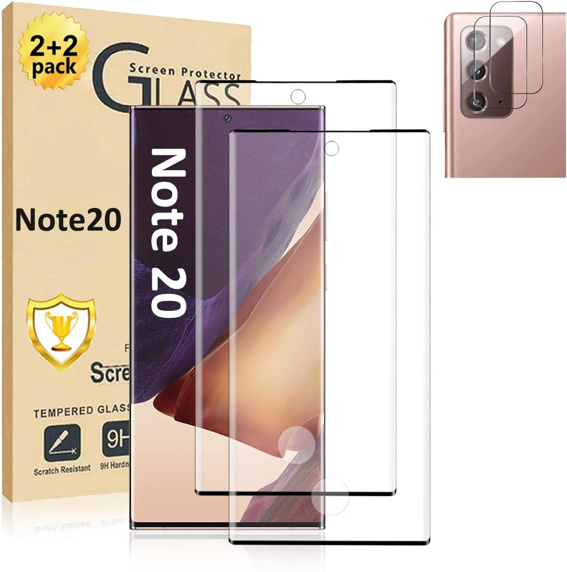 Micger Galaxy Note 20 Ultra Screen Protector, 2 Pack Camera Lens Protector【2+2 Pack】 Compatible Fingerprint, Easy Installation, 3D Glass 9H Hardness Tempered Glass Screen Protector for Samsung Galaxy Note 20 Ultra 5G  Micger Galaxy Note 20 Screen Protector  
