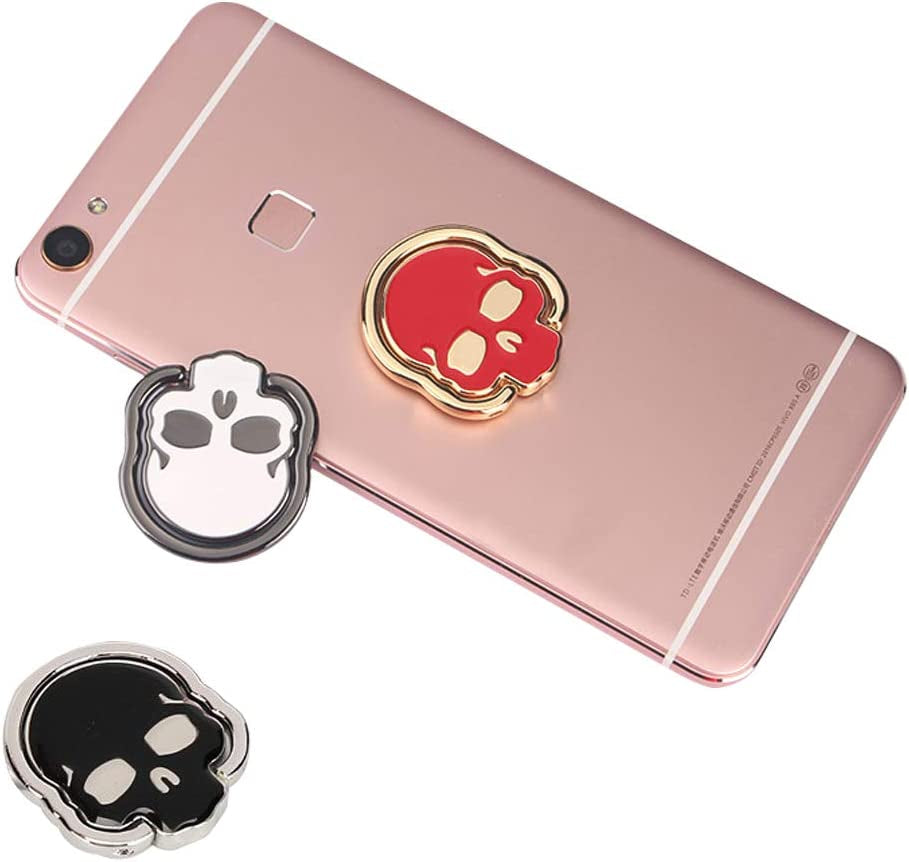 3 Packs Skull Shape Phone Ring Holder in 3 Colors, Dakuan 180° Adjustable Metal Stand Finger Grip Kickstand (Black, White, Red)  DaKuan   