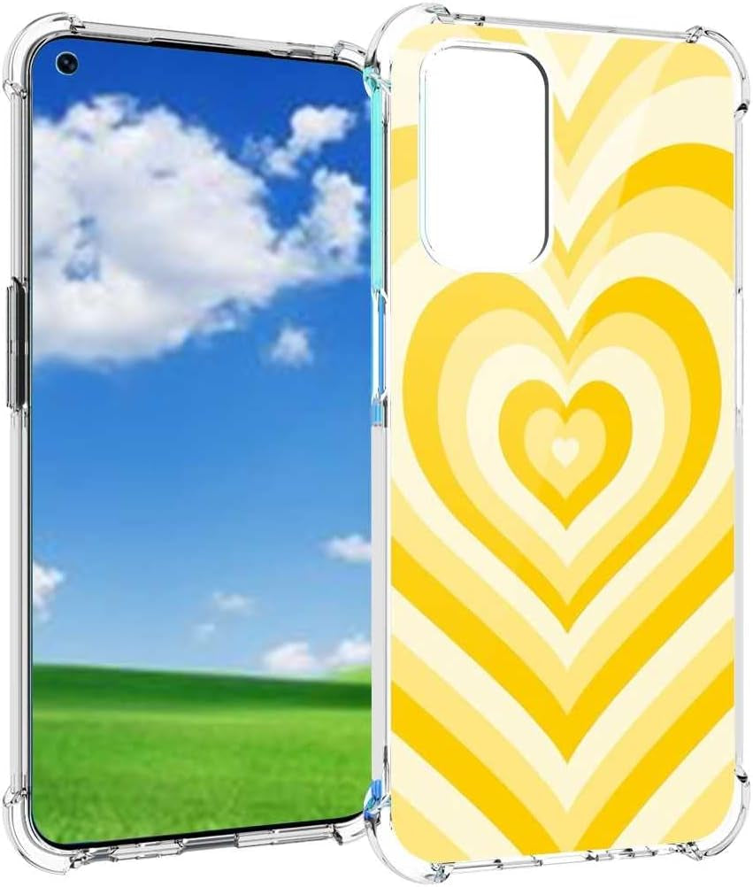 Saiaty Lideqee Designed for Oneplus Nord N200 5G/Oppo A93 5G Case, Pink Love Heart Coffee Latte Swirls Valentines Graphic Designed for Oneplus Case Women Girls, Soft TPU Trendy Case for Oneplus  saiaty lideqee Yellow Heart  