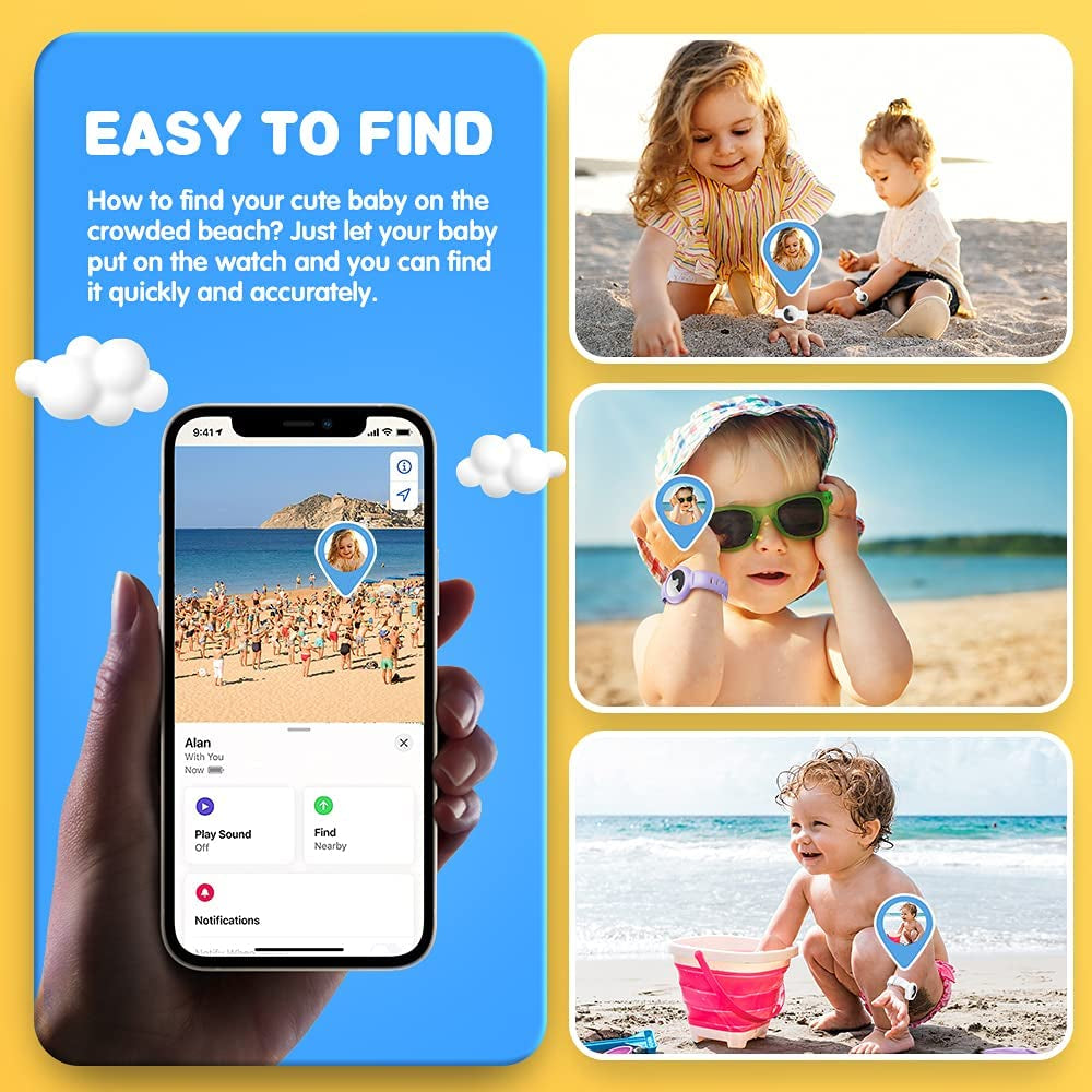 VEGO [2+2+4Pack] Airtag Bracelet for Kids, 2 Pack Silicone Watch Bands + 2 Pack Pet Collar Holder + 4 Pack Anti-Scratch Films for Kids Children, Waterproof Wristband Compatible with Apple Airtag 2021  VEGO   