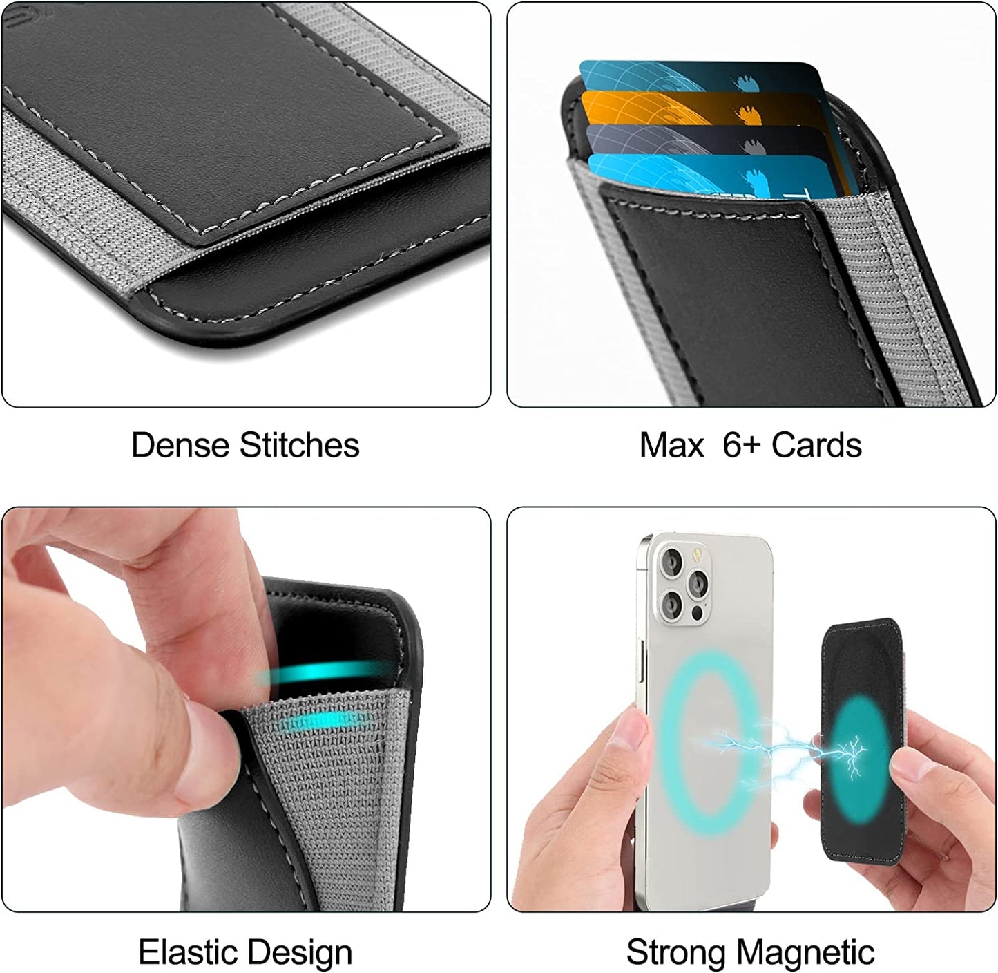 Magnetic Card Wallet Holder for Apple Magsafe, Magnetic Card Holder Magsafe for Iphone 12 Iphone 13/14 Magsafe Wallet, Mag-Safe Leather Wallet for Back of Iphone 14/13/ 12 Series, Fit 6 Cards, Black  HiWe   