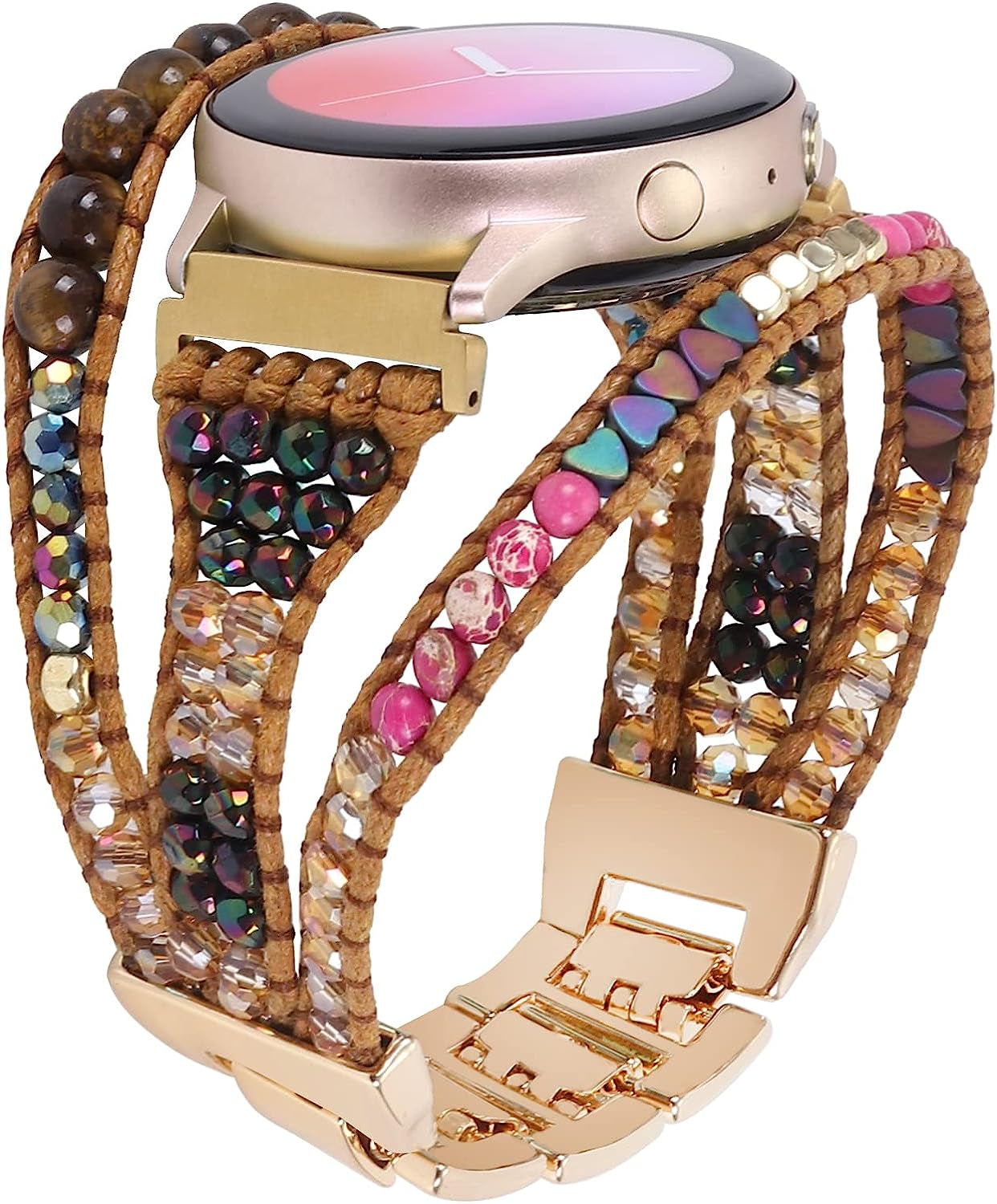 20Mm Boho Beaded Bracelet for Samsung Galaxy Watch 4/5 Band/Active 2 Watch Bands 40Mm 44Mm, Galaxy Watch 5 Pro Band, Multilayer Wraps Natural Stone Strap for Watch 4 Classic 42Mm 46Mm/Watch 3 41Mm  WONMILLE   