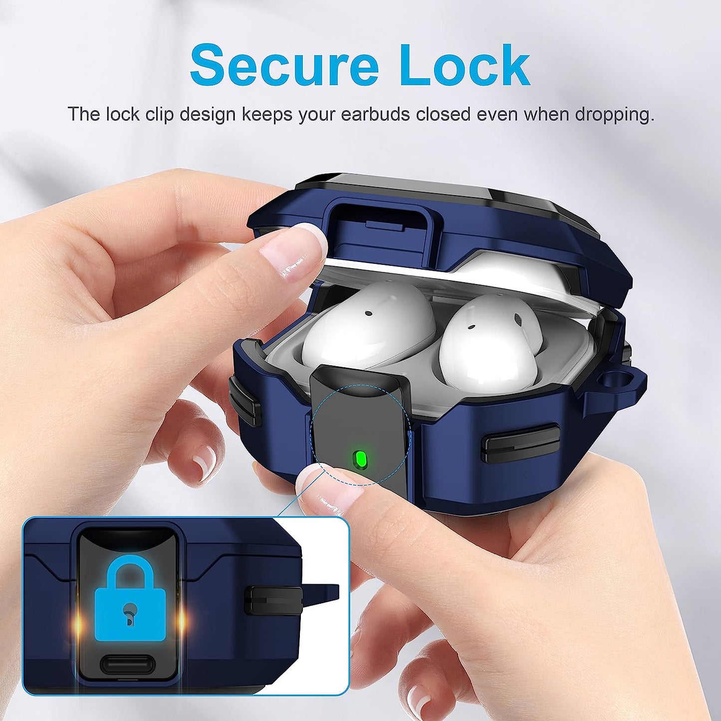 Valkit Compatible Galaxy Buds 2 Pro/Galaxy Buds 2/Galaxy Buds Pro/Buds Live Case with Lock, Full Body Protective Case for Men Women Shockproof Skin Cover for Samsung Earbuds with Keychain,Blue  VKT   