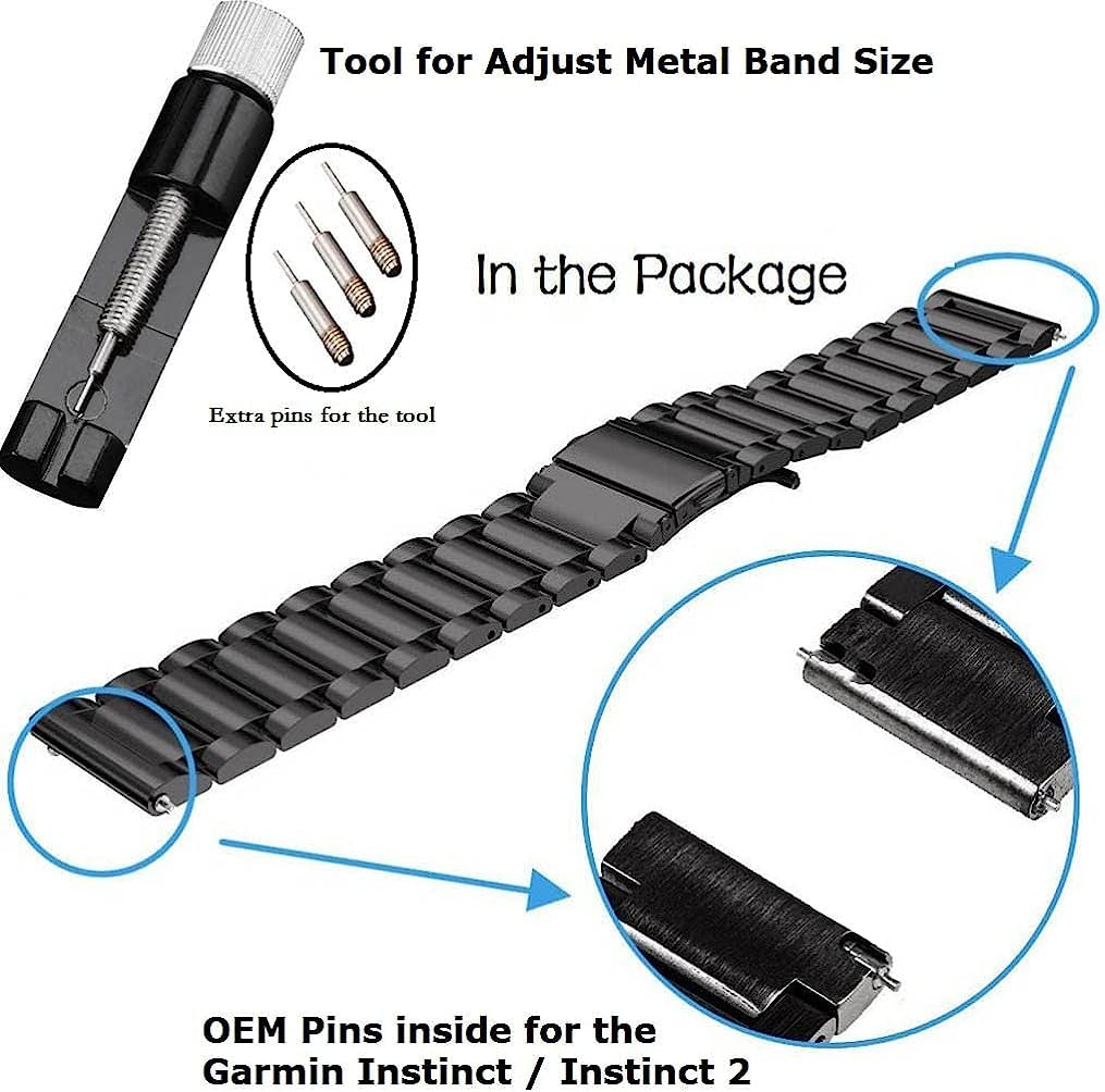 GARTOO Bands for Garmin Instinct/Instinct 2 Solar Watch Bands, Solid Stainless Steel Metal Replacement Wristband Strap Men for Garmin Instinct Tactical/Tide/Esports/Instinct Solar  GARTOO   