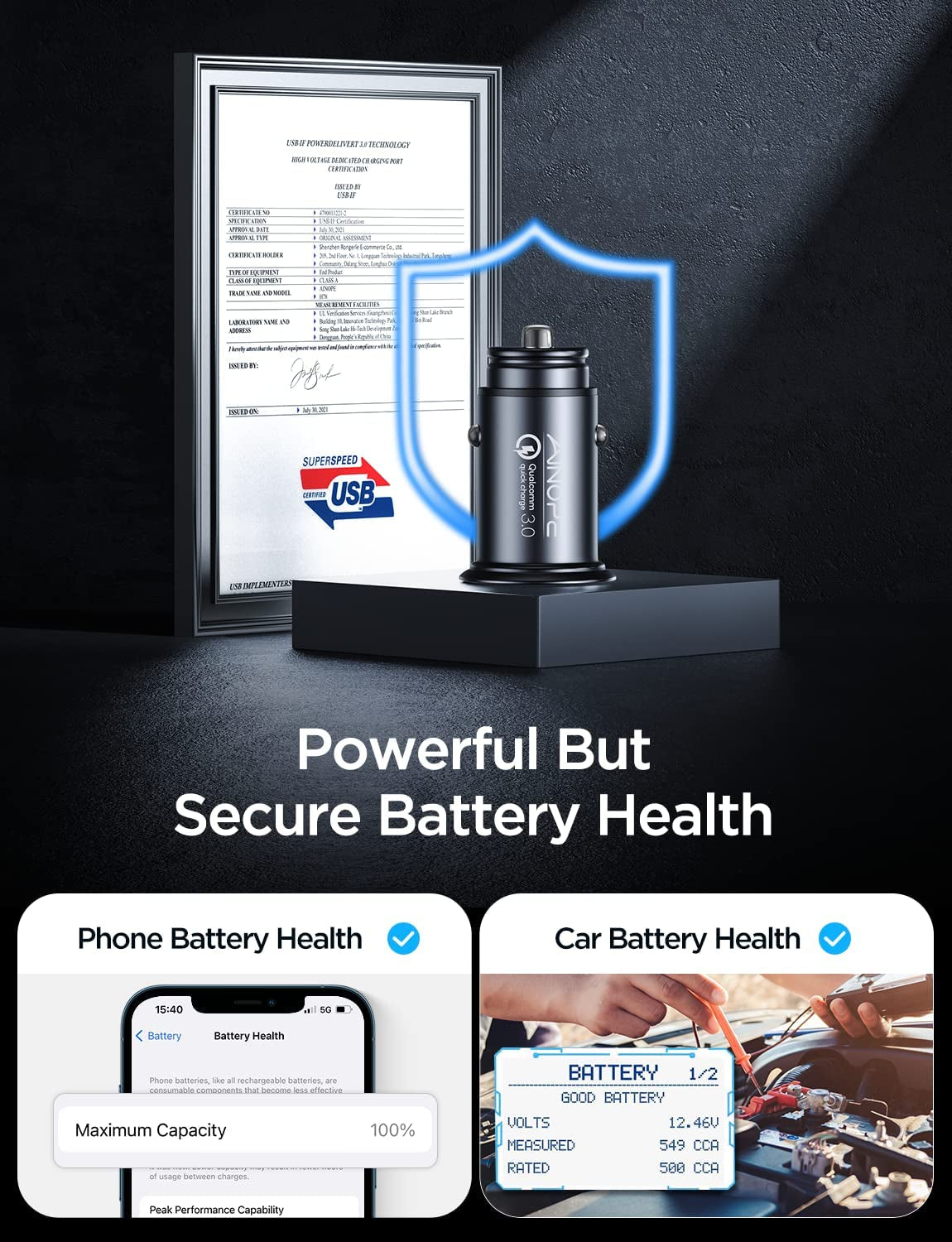 AINOPE USB Car Charger Port Fast Car Charger Fast Charge Cigarette Lighter USB Charger 36W All Metal Mini Quick Charge Compatible with Iphone 14/13/12/11 Pro/11/ X/8, Note 9/20 Galaxy S23/S10/S9  AINOPE   