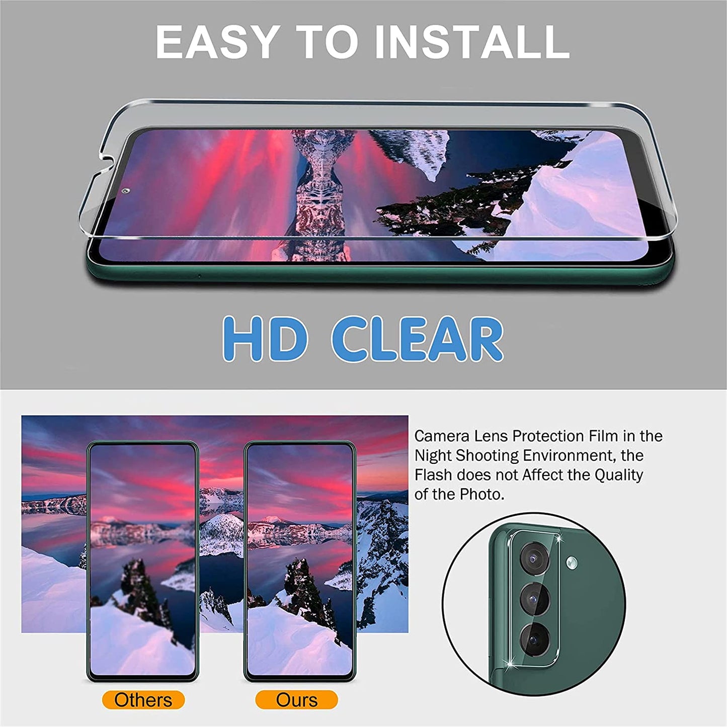 Arshek [3+3 Pack] Glass Screen Protector for Samsung Galaxy S22 5G, 9H Tempered Glass, Ultrasonic Fingerprint Compatible, HD Clear, Case Friendly for Galaxy S22 Glass Screen Protector  Arshek   