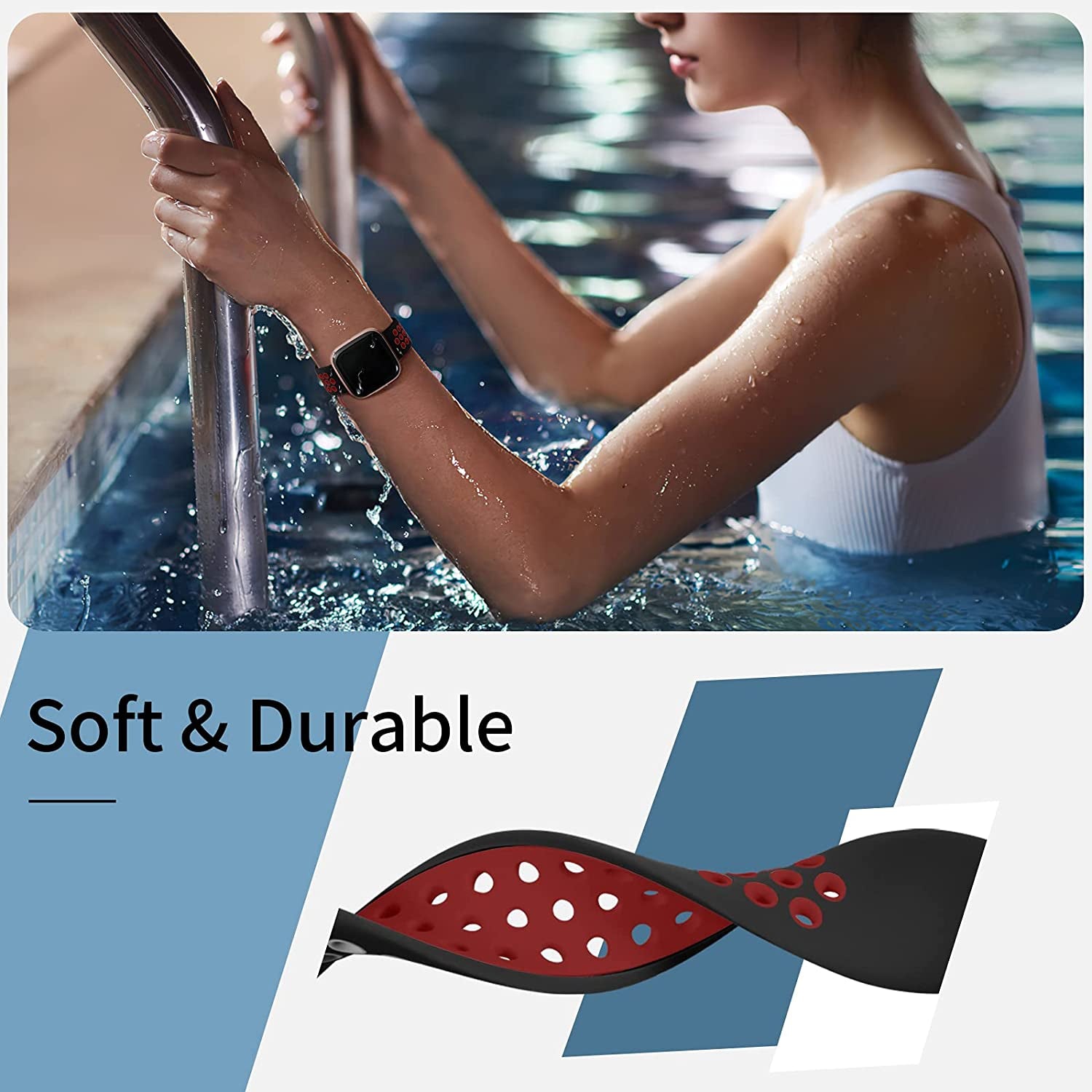 Witzon Sport Bands Compatible with Fitbit Versa 2 / Versa / Versa Lite for Women Men, Breathable Silicone Replacement Wristbands for Versa 2 Smartwatch, Small, Black-Gray/Black-Red/Black-Blue  Witzon   