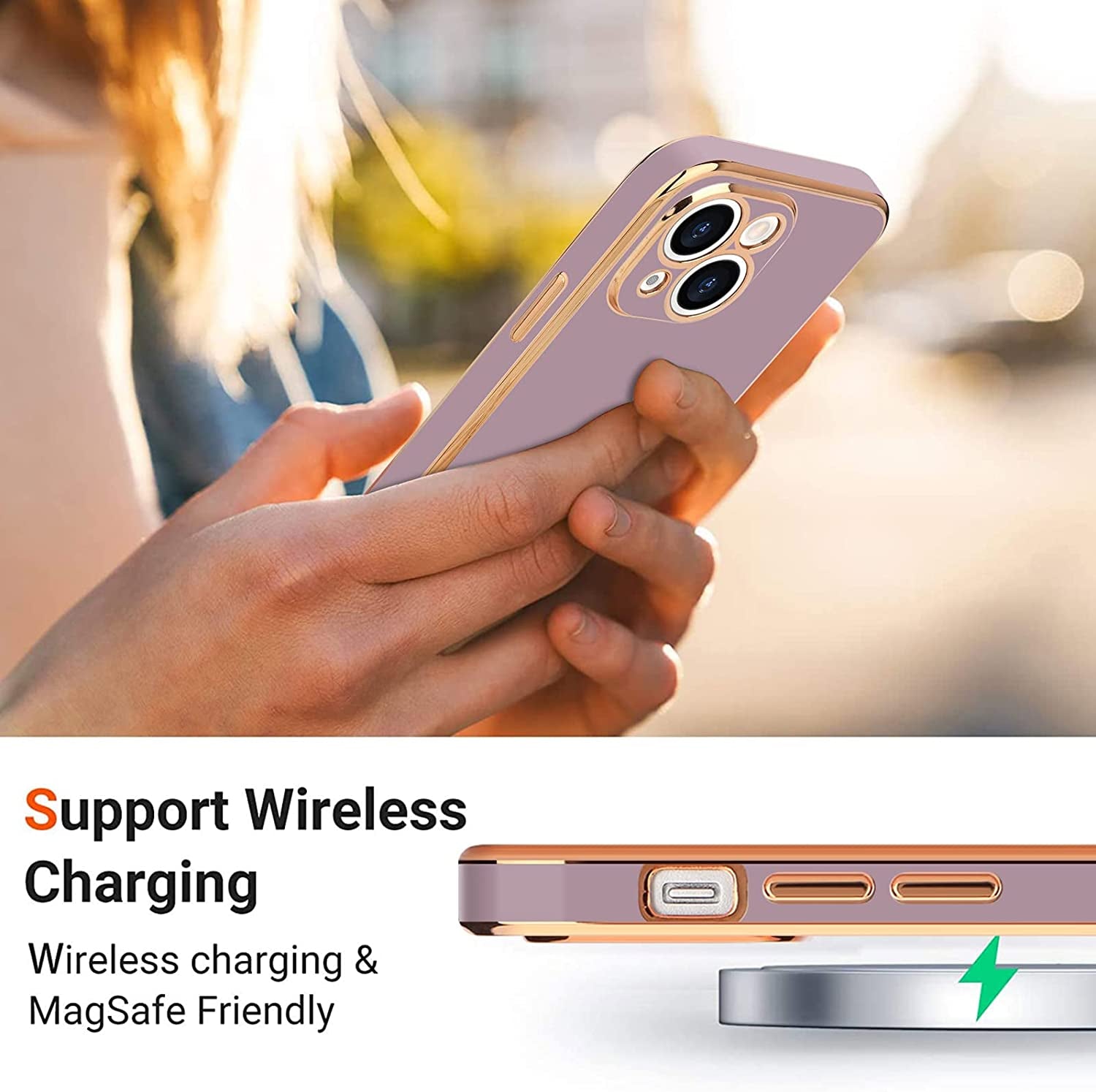 Teageo for Iphone 14 Case for Women Girl Cute Love Heart Luxury Electroplate Plating Soft Bling Back Cover Raised Full Camera Protection Bumper Silicone Shockproof Phone Case for Iphone 14, Lavender  janzee   