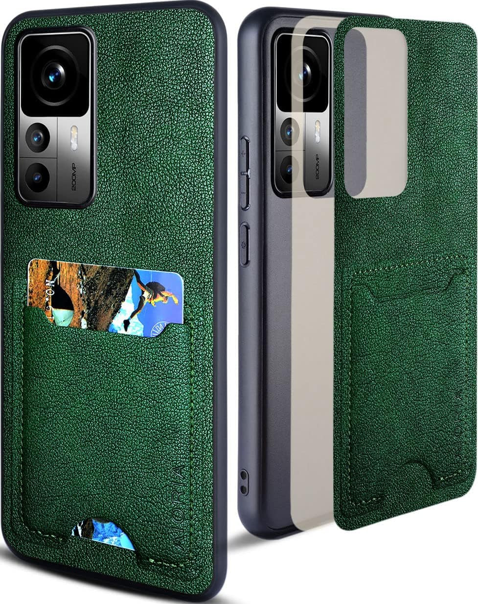 AIORIA for Xiaomi 12T Pro Case, with Card Holder Premium Leather Phone Cover Retro Card Slot Full Protective Case for Xiaomi 12T Pro 5G (Orange)  AIORIA Green  