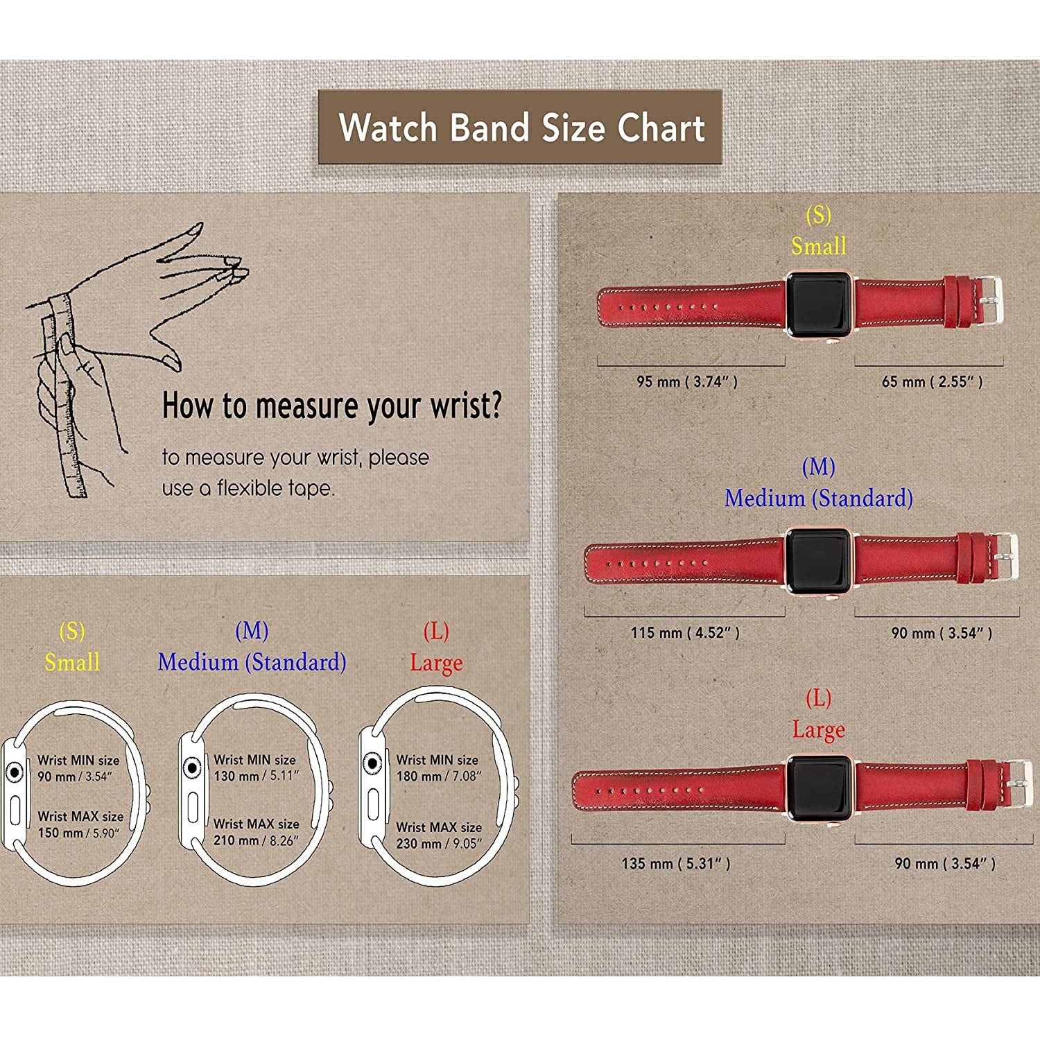 HARDISTON Cuff Watch Band Compatible with Apple 44Mm for Men & Women, Handmade Genuine Leather, Compatible with Iwatch Series 7 6 5 4 3 2 1 SE, Wrist Bracelet Arm Band, Medium/Band-Russet  HARDISTON   