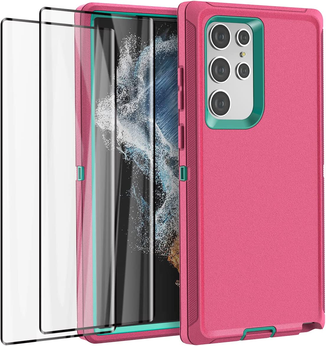 Aicase for Galaxy S22 Ultra Case with Screen Protector,Heavy Duty Drop Protection Full Body Rugged Shockproof/Dust Proof Military Protective Tough Durable Phone Cover for Samsung S22 Ultra 6.8“  AICase Pink With Screen Protector  