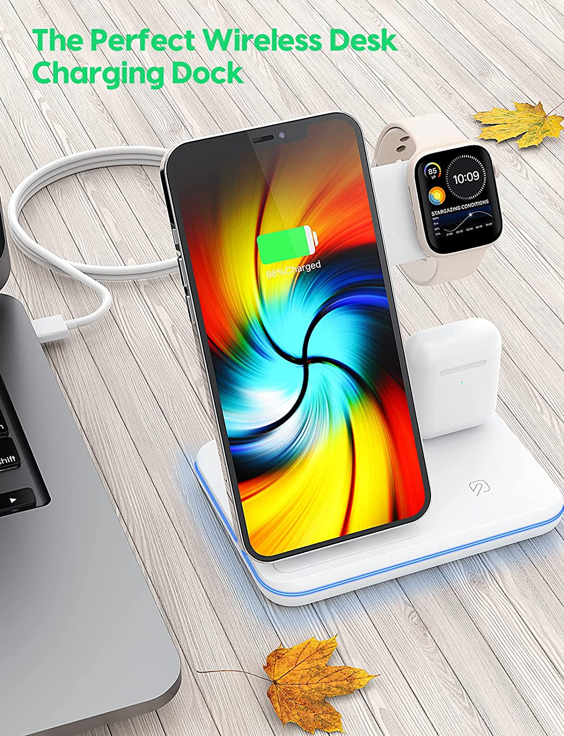 Wireless Charging Station, 2023 Upgraded 3 in 1 Wireless Charger Stand with Breathing Indicator Compatible with Iphone 14/13/12/11 Pro/Xs, Airpods 3/2/1/Pro 2, Iwatch Series 8/7/6/5/4/3,Samsung Phones  ZOOULAI   