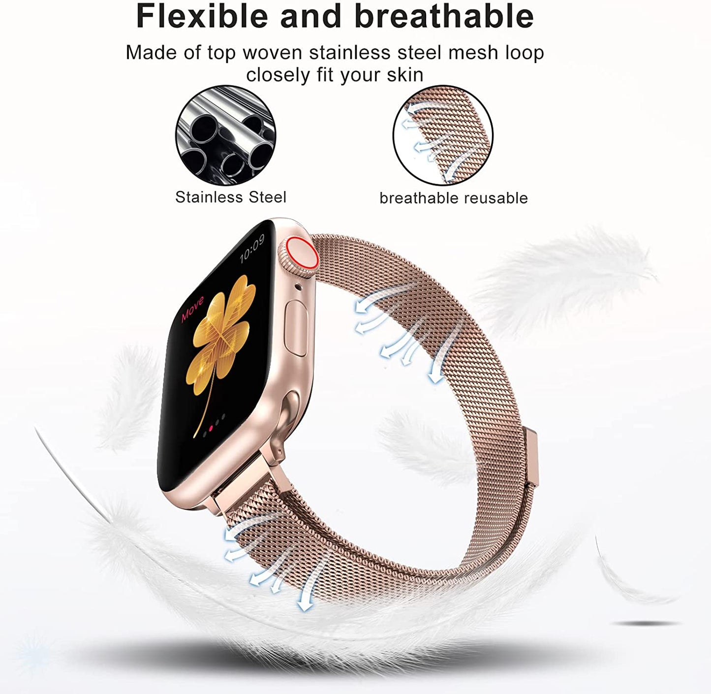 CTYBB for Apple Watch Band Series Ultra SE 8 7 6 5 4 3 2 1 38Mm 40Mm 41Mm 42Mm 44Mm 45Mm 49Mm, Stainless Steel Slim & Thin Mesh Magnetic Clasp Strap Women and Girl Replacement Band for Iwatch  DMORI   