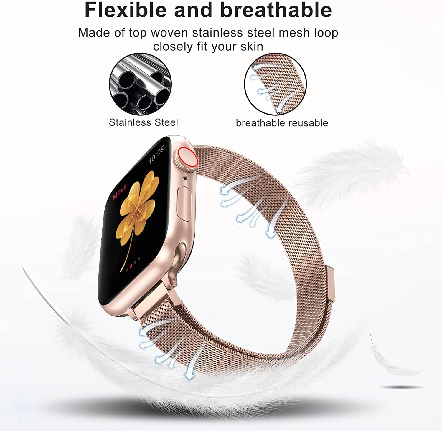 CTYBB for Apple Watch Band Series Ultra SE 8 7 6 5 4 3 2 1 38Mm 40Mm 41Mm 42Mm 44Mm 45Mm 49Mm, Stainless Steel Slim & Thin Mesh Magnetic Clasp Strap Women and Girl Replacement Band for Iwatch  DMORI   