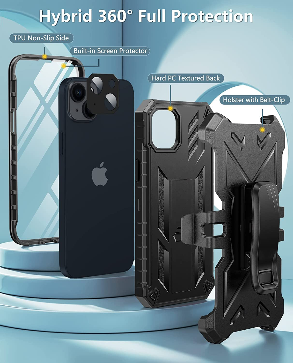 FNTCASE for Iphone 14Plus Phone Case: Rugged Protective Belt Clip Holster Heavy Duty with Built in Kickstand - 360 Protection Shockproof Cover for Apple Iphone 14 plus Cases, 6.7Inch (Matte Black)  iPhone 14 Plus cases   