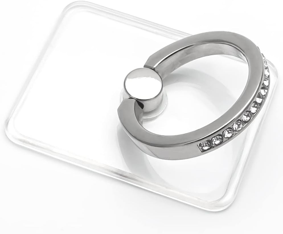 WOGROO Cell Phone Ring Holder Stand Compatible All Mobile Phones or Phone Cases, Transparent Phone Ring Holder Finger Kickstand 360°Degree Rotation Clear Phone Ring Grip, Bear  WOGROO Silver-Rectangle  