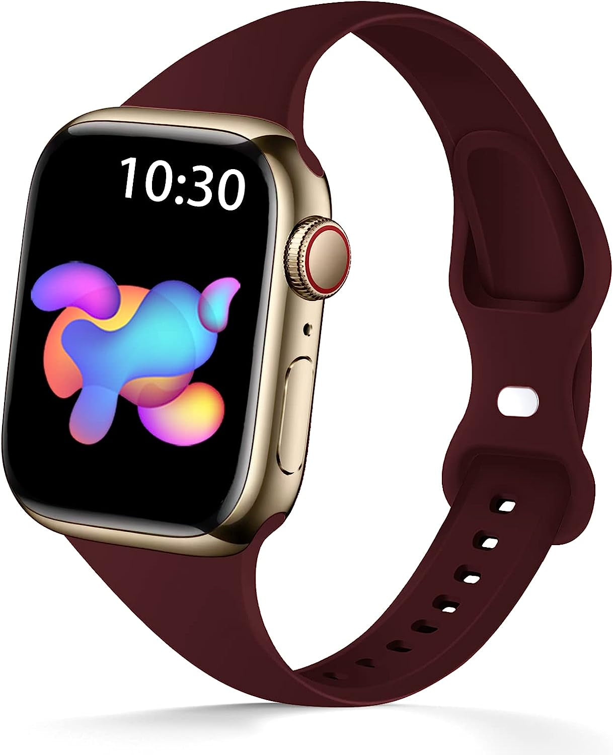 AUSOJOY Compatible with Apple Watch Slim Band, Silicone Sport Band Replacement, 38Mm 40Mm 41Mm 42Mm 44Mm 45Mm, Compatible with Apple Watch Series 7/6/5/4/3/2/1/SE for Women/Men  AUSOJOY Wine Red 42mm/44mm/45mm 