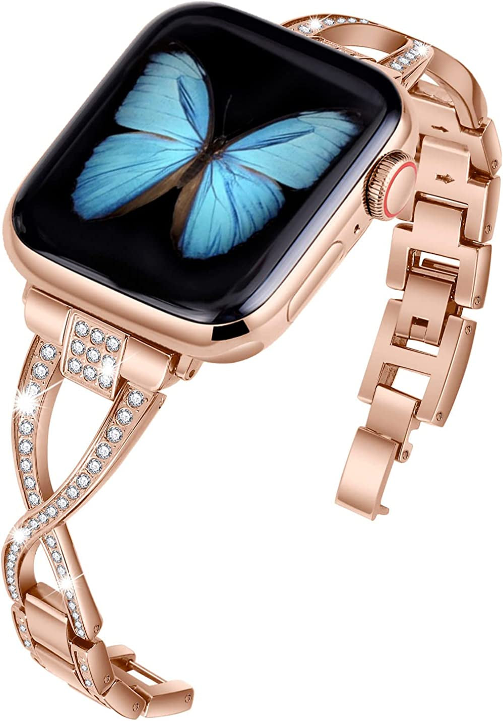 Jfdragon for Apple Watch Band 38Mm 40Mm 41Mm 42Mm 44Mm 45Mm 49Mm Ultra Women Series 8 7 6 5 4 3 2 1 SE Bling Metal Bracelet Iwatch Bands  JFdragon Rose Gold 42mm/44mm/45mm/Ultra 49mm 