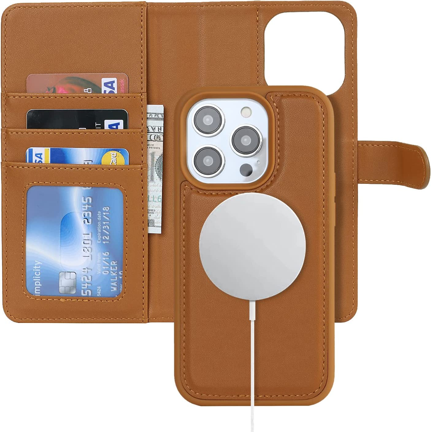 Ｈａｖａｙａ Iphone 13 Pro Max Wallet Case Magsafe,Iphone 12 Pro Max Wallet Case Detachable Magnetic,Iphone 13 Pro Max Phone Case Wallet with Card Holder for Women,Flip Magnetica Cover for Men-Blue  Ｈａｖａｙａ Brown iPhone 13 Pro Max & iPhone 12 Pro Max 