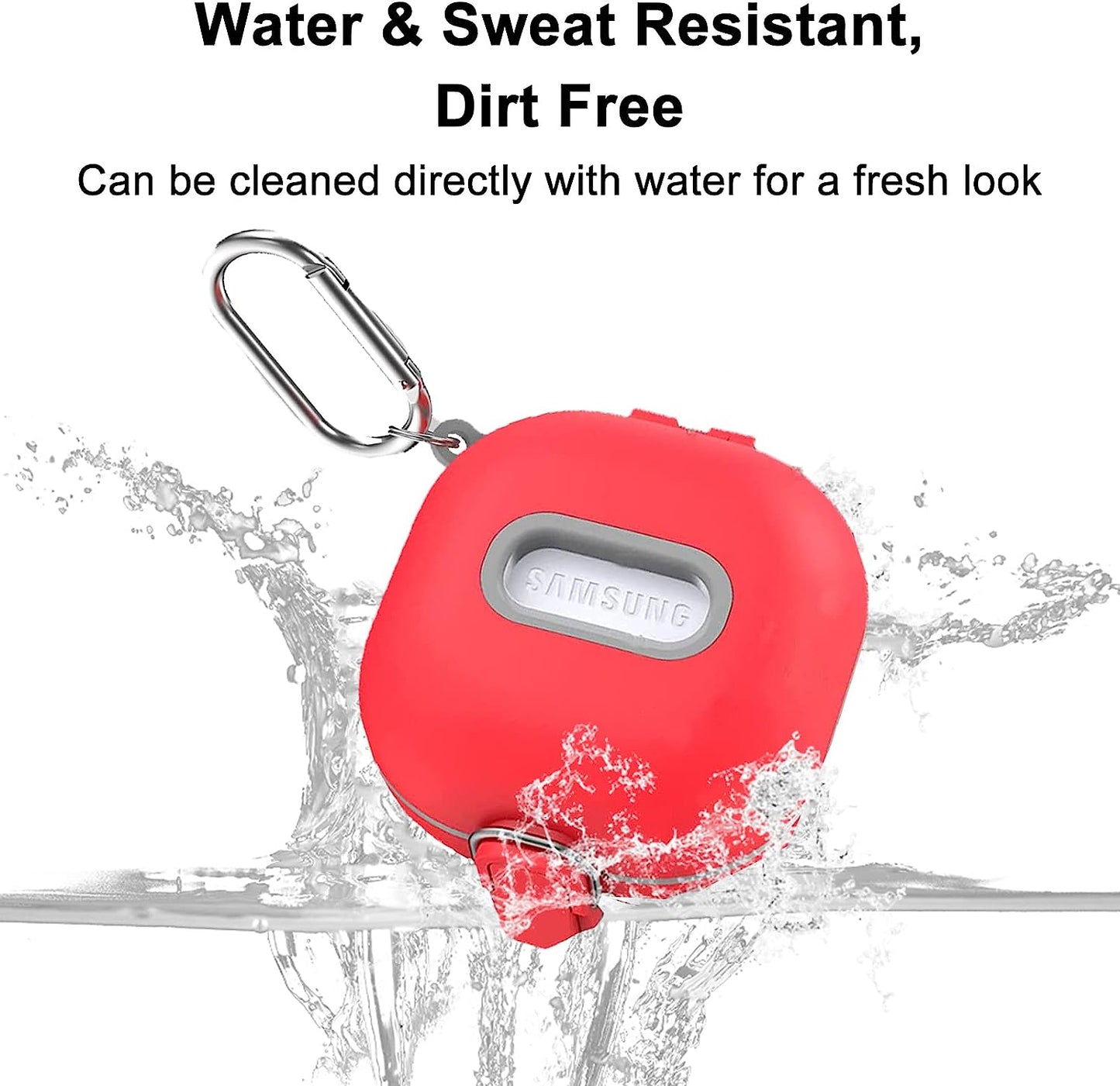 [Upgrade Secure Lock] Case for Samsung Galaxy Buds 2 Pro/Galaxy Buds 2/Galaxy Buds Pro/Galaxy Buds Live, Shock-Absorbing Protective Armor Cover TPU Hard Shell with Carabiner & Lanyard(Red)  VAEKNVG   