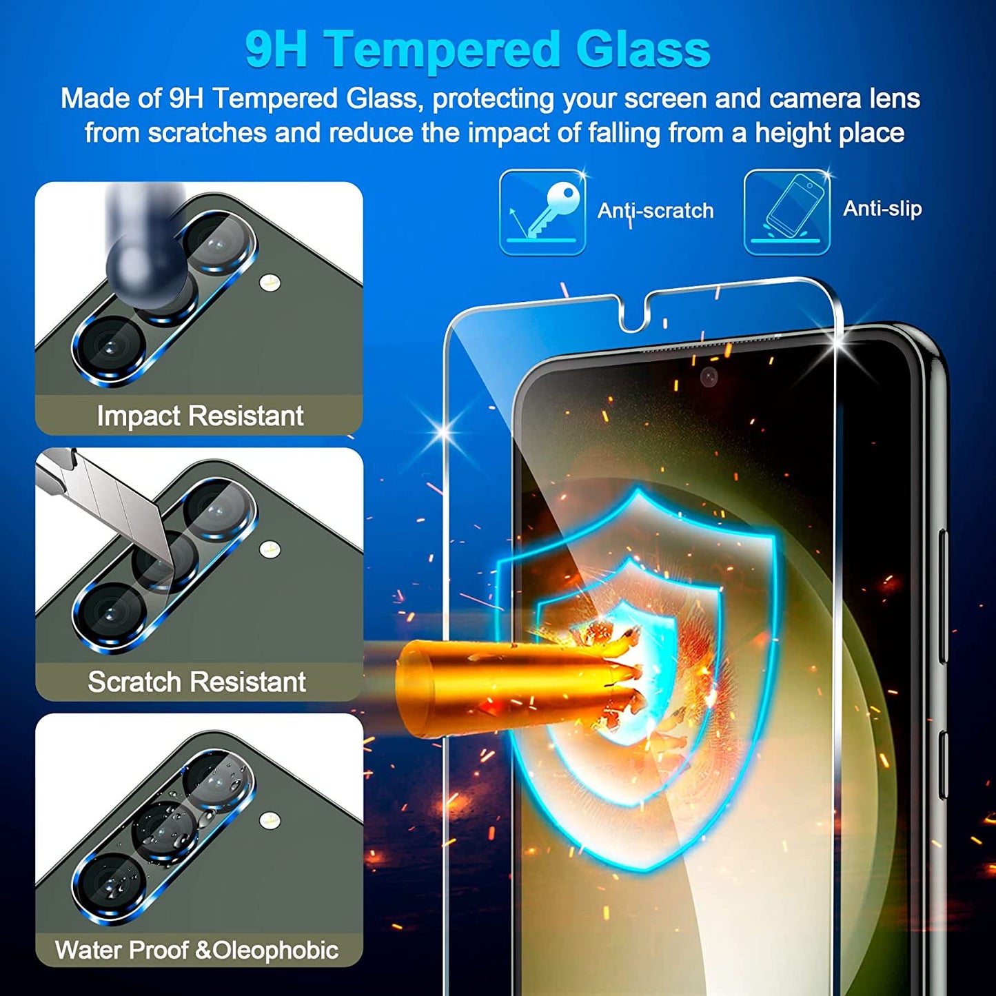 [3+3 Pack] for Samsung Galaxy S23 Screen Protector, 9H Tempered Glass, Ultrasonic Fingerprint Compatible, HD Clear Case Friendly for Samsung S23 Glass Screen Protector 5G  Samcorn   